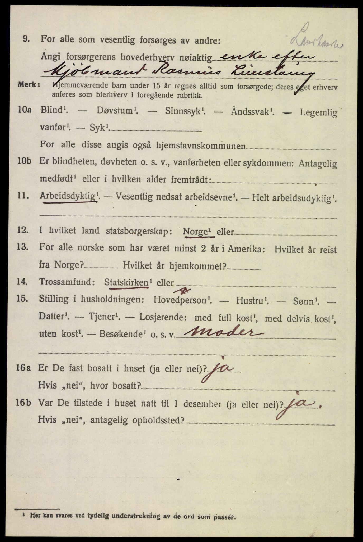 SAH, 1920 census for Tynset, 1920, p. 5485