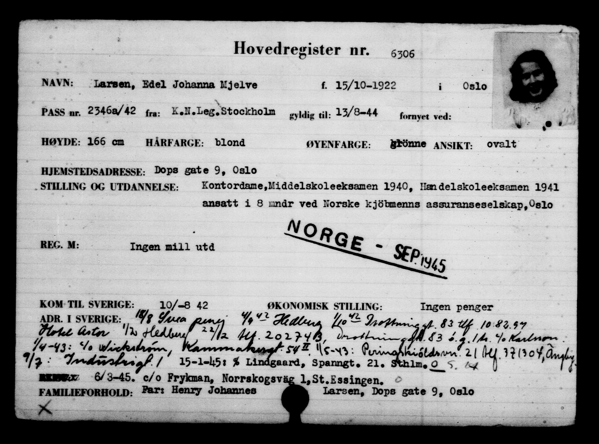 Den Kgl. Norske Legasjons Flyktningskontor, RA/S-6753/V/Va/L0004: Kjesäterkartoteket.  Flyktningenr. 3496-6610, 1940-1945, p. 3316