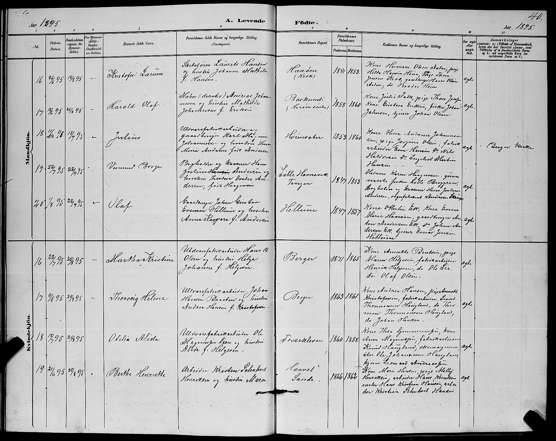 Strømm kirkebøker, SAKO/A-322/G/Ga/L0003: Parish register (copy) no. I 3, 1889-1896, p. 40