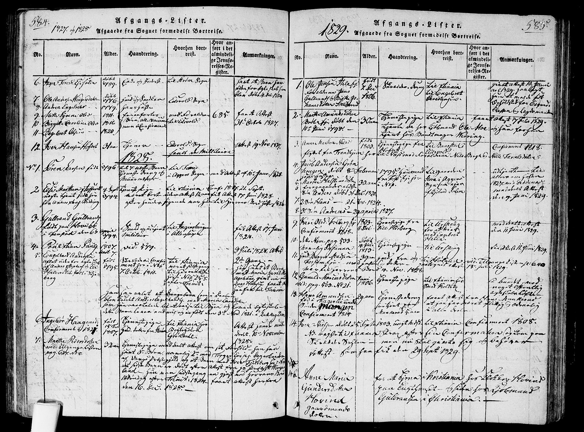 Nes prestekontor Kirkebøker, SAO/A-10410/G/Ga/L0001: Parish register (copy) no. I 1, 1815-1835, p. 584-585