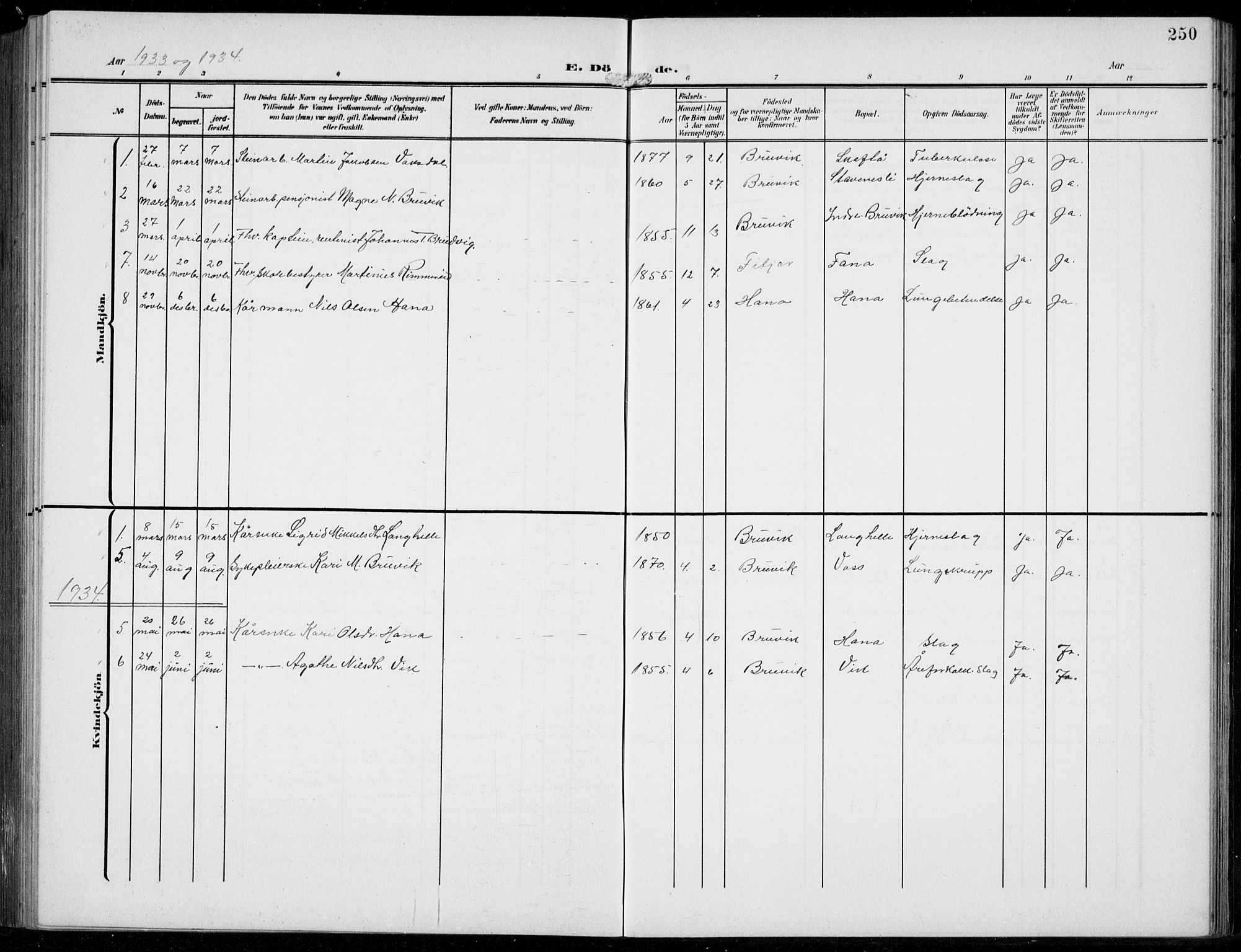 Bruvik Sokneprestembete, SAB/A-74701/H/Hab: Parish register (copy) no. A  4, 1908-1937, p. 250