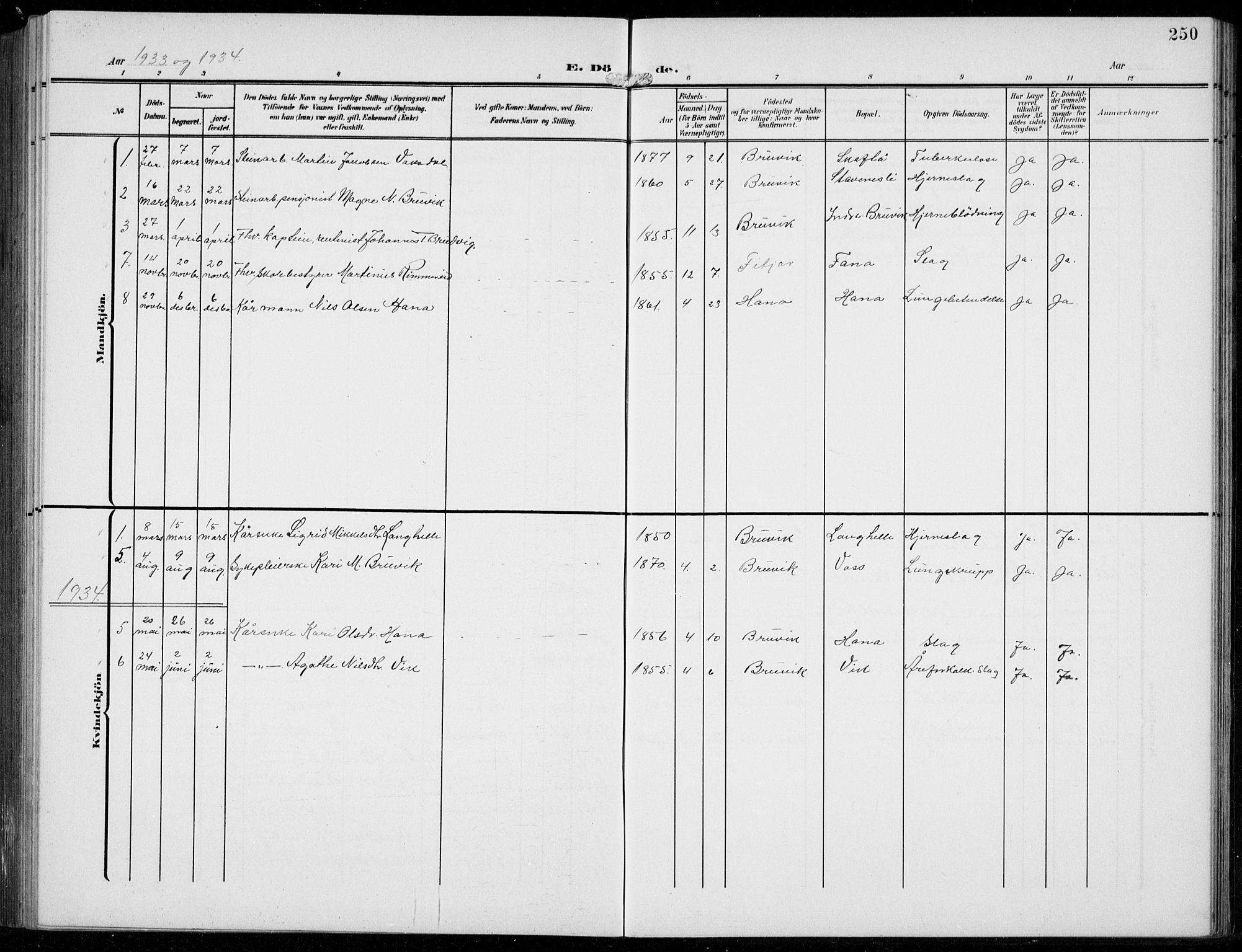 Bruvik Sokneprestembete, AV/SAB-A-74701/H/Hab: Parish register (copy) no. A  4, 1908-1937, p. 250