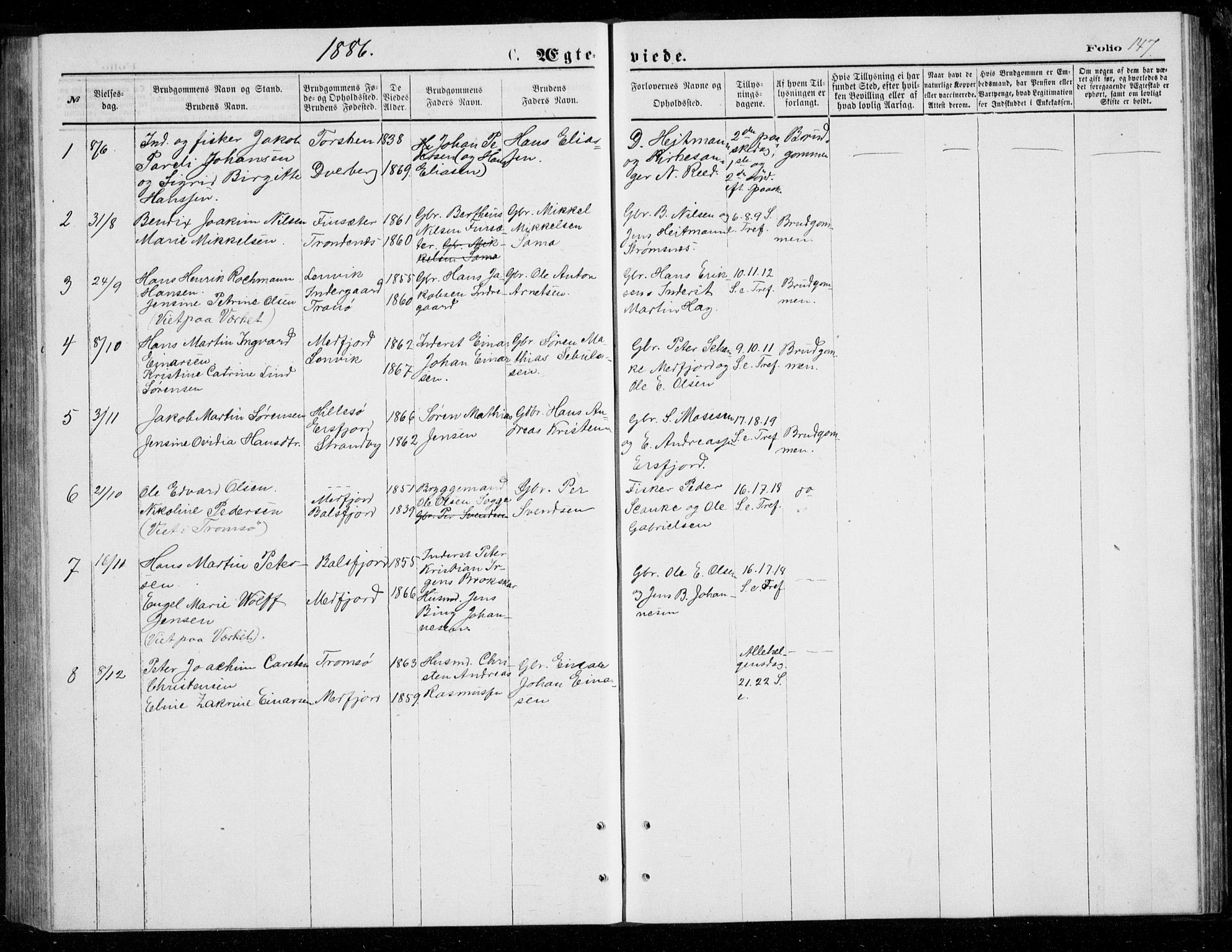 Berg sokneprestkontor, AV/SATØ-S-1318/G/Ga/Gab/L0003klokker: Parish register (copy) no. 3, 1874-1886, p. 147