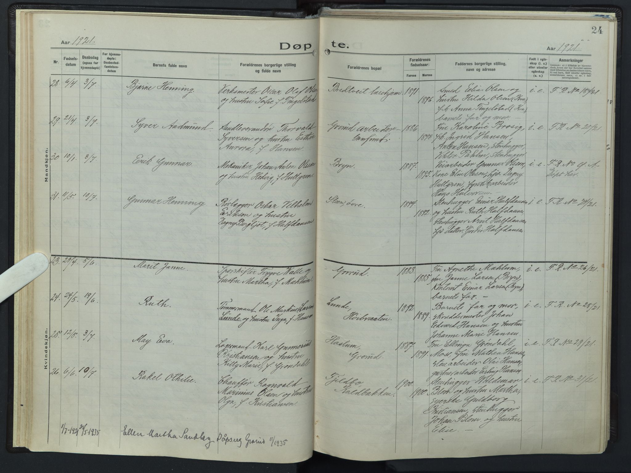 Østre Aker prestekontor Kirkebøker, AV/SAO-A-10840/F/Fb/L0002: Parish register (official) no. II 2, 1918-1930, p. 24