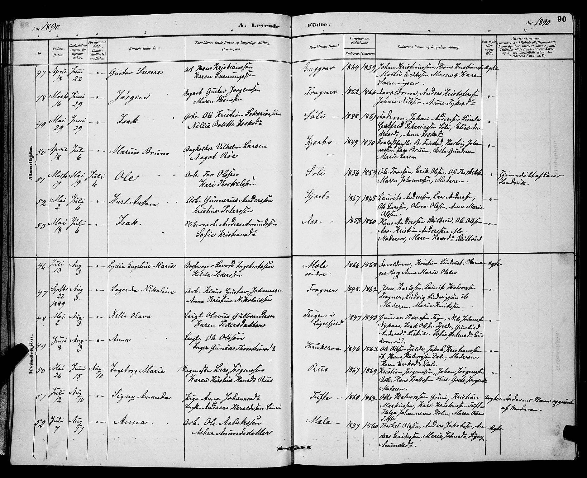 Gjerpen kirkebøker, AV/SAKO-A-265/G/Ga/L0002: Parish register (copy) no. I 2, 1883-1900, p. 90