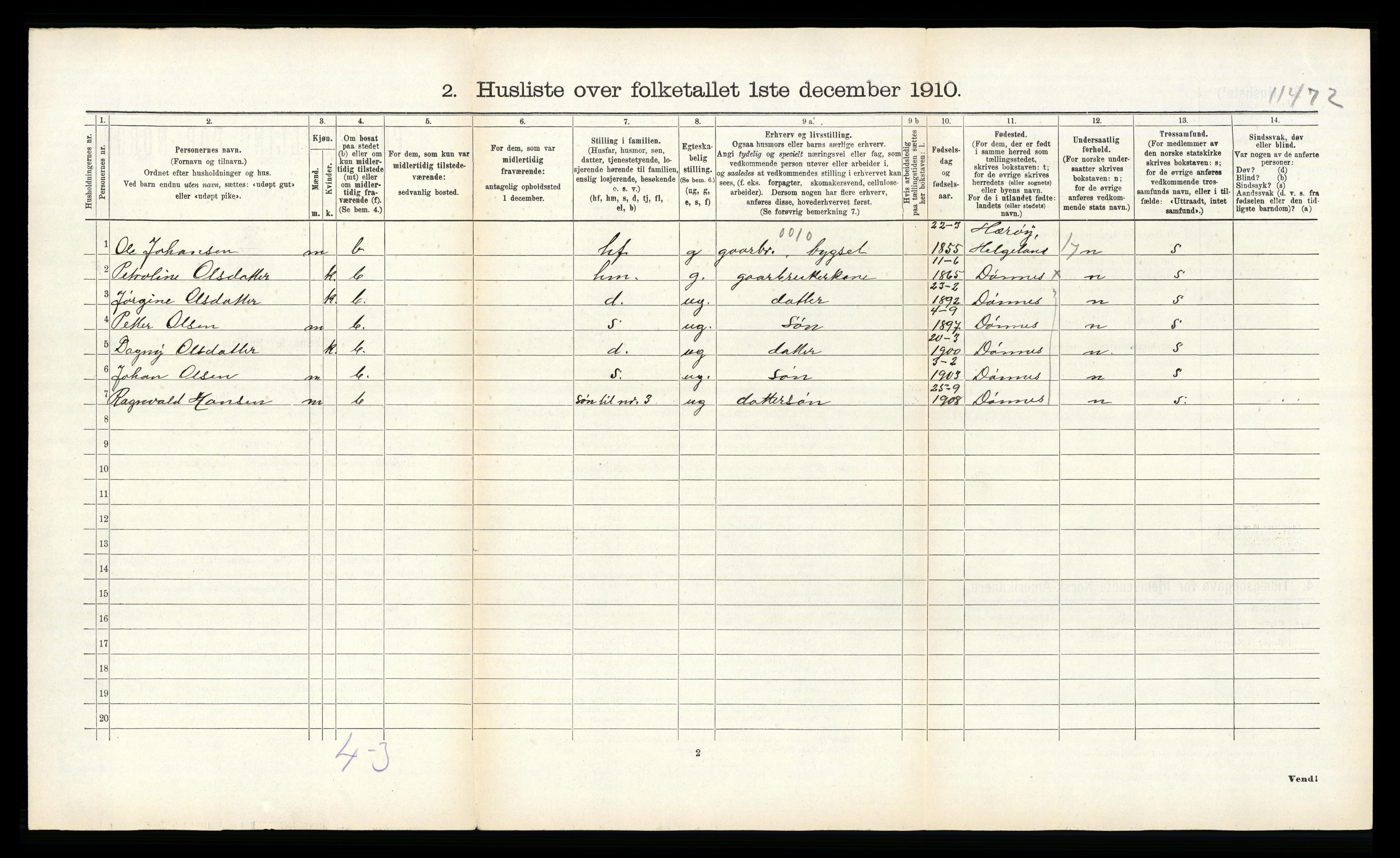 RA, 1910 census for Dønnes, 1910, p. 247