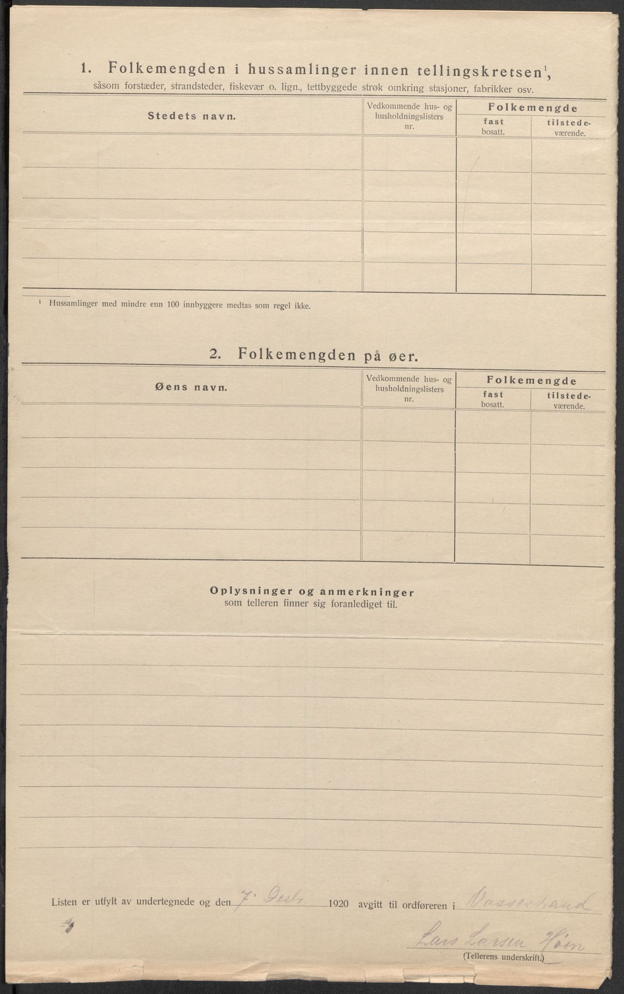 SAB, 1920 census for Vossestrand, 1920, p. 7