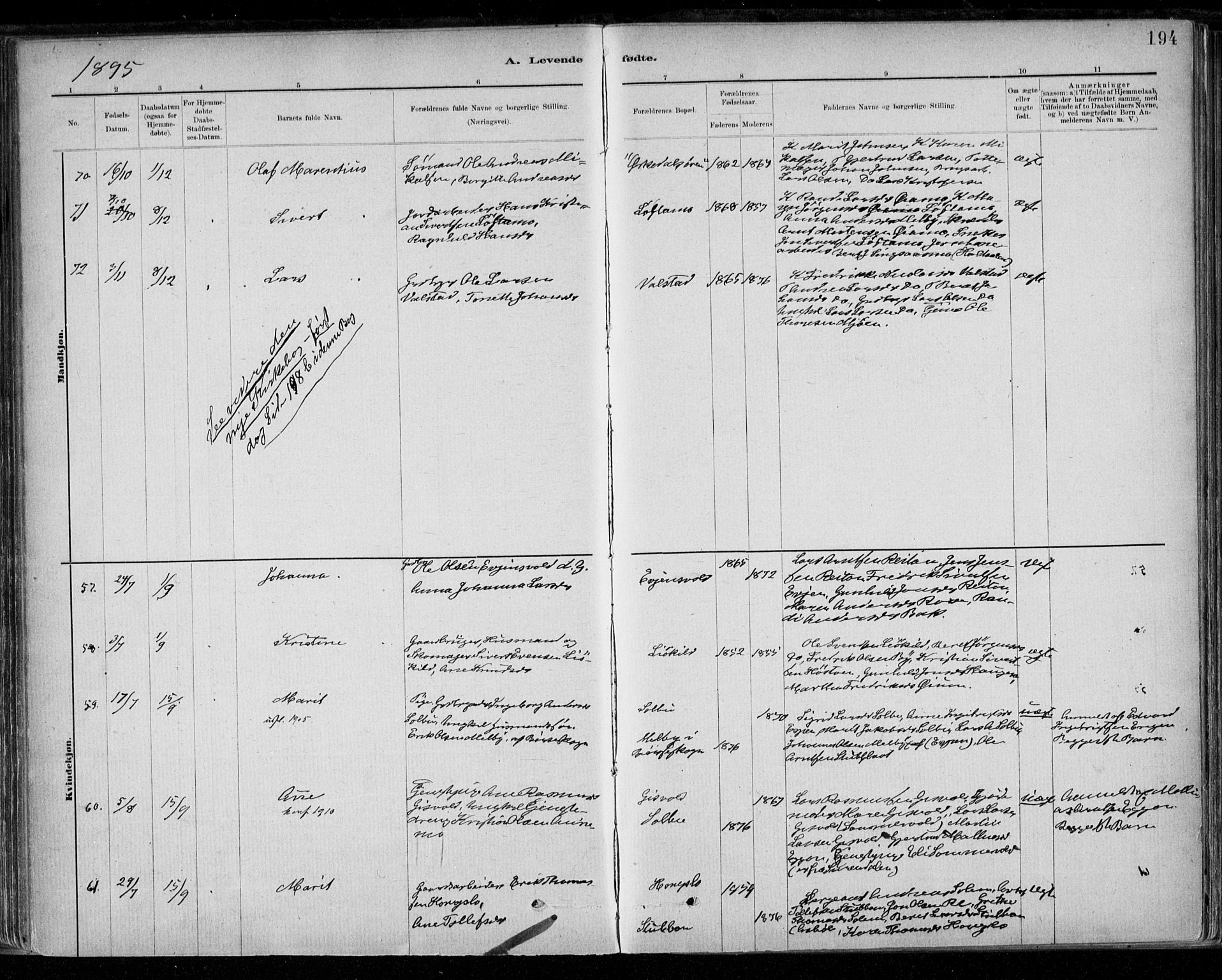 Ministerialprotokoller, klokkerbøker og fødselsregistre - Sør-Trøndelag, SAT/A-1456/668/L0809: Parish register (official) no. 668A09, 1881-1895, p. 194