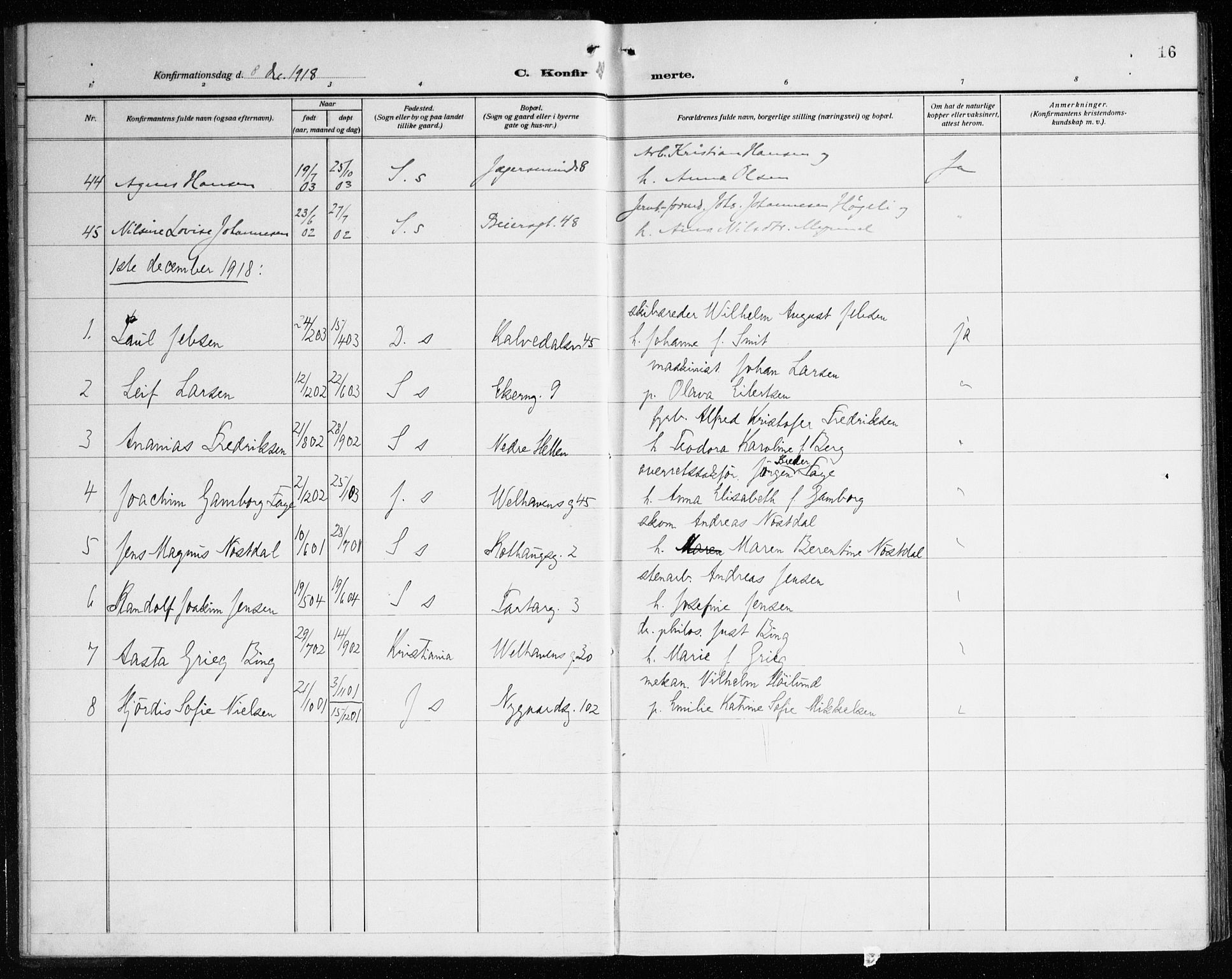 Sandviken Sokneprestembete, SAB/A-77601/H/Ha/L0012: Parish register (official) no. C 3, 1918-1926, p. 16
