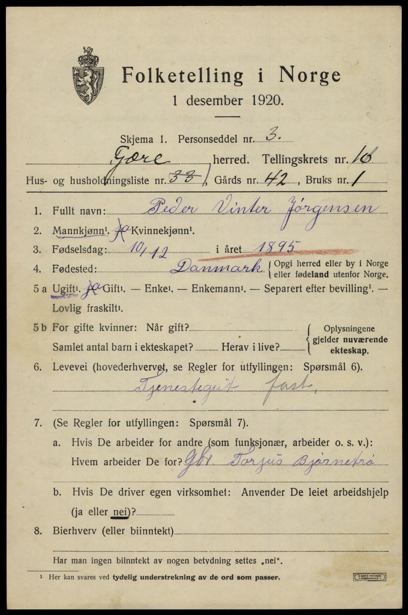 SAK, 1920 census for Fjære, 1920, p. 11731