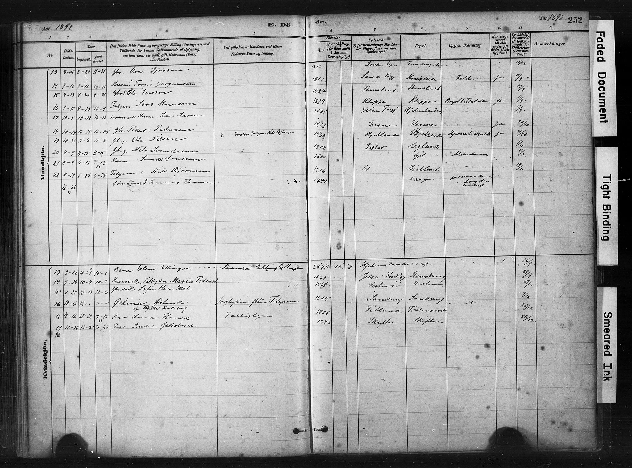 Hjelmeland sokneprestkontor, AV/SAST-A-101843/01/IV/L0014: Parish register (official) no. A 14, 1879-1900, p. 252