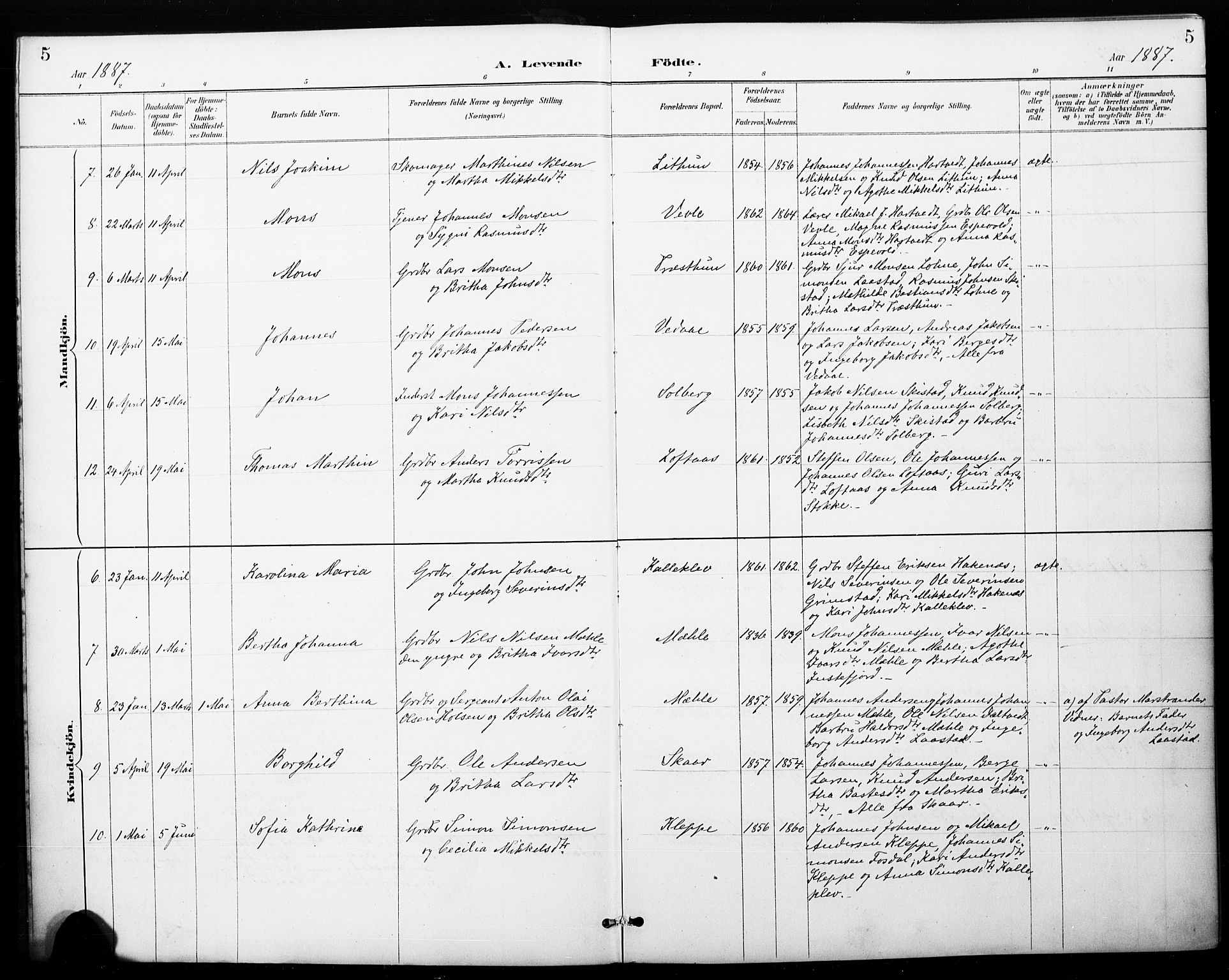 Haus sokneprestembete, SAB/A-75601/H/Haa: Parish register (official) no. C 1, 1887-1899, p. 5