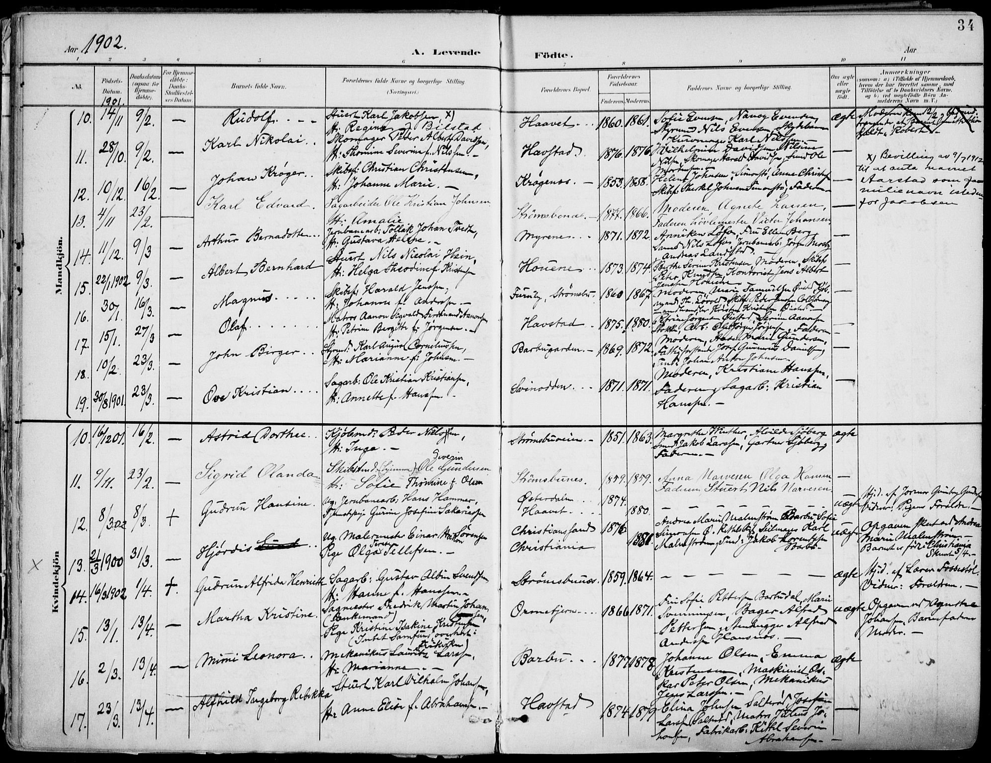 Barbu sokneprestkontor, AV/SAK-1111-0003/F/Fa/L0005: Parish register (official) no. A 5, 1899-1909, p. 34