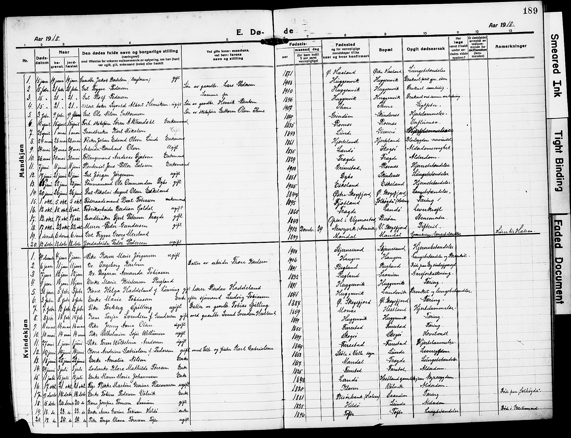 Mandal sokneprestkontor, SAK/1111-0030/F/Fb/Fba/L0013: Parish register (copy) no. B 7, 1918-1931, p. 189