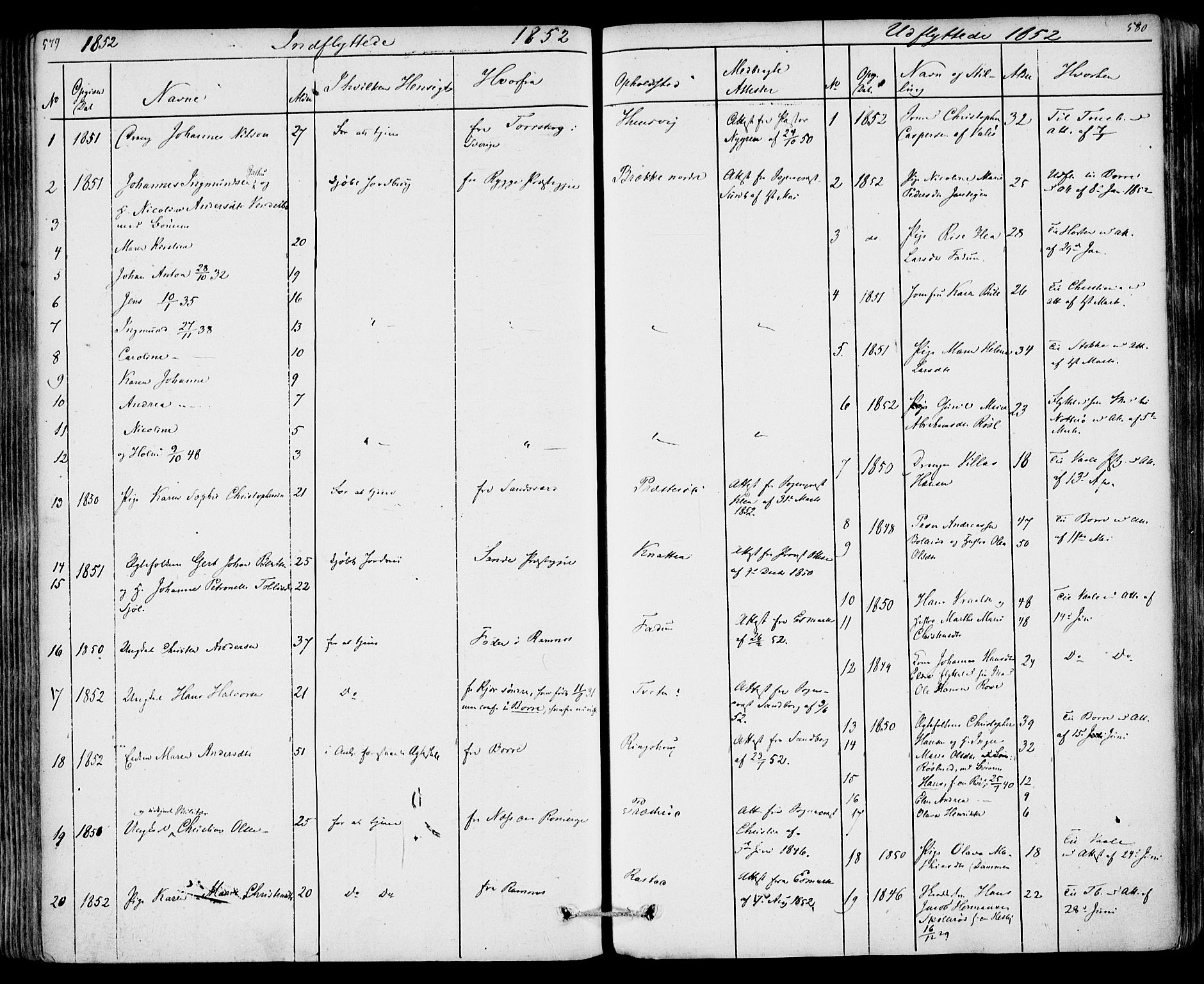 Sem kirkebøker, SAKO/A-5/F/Fa/L0006: Parish register (official) no. I 6, 1843-1855, p. 579-580