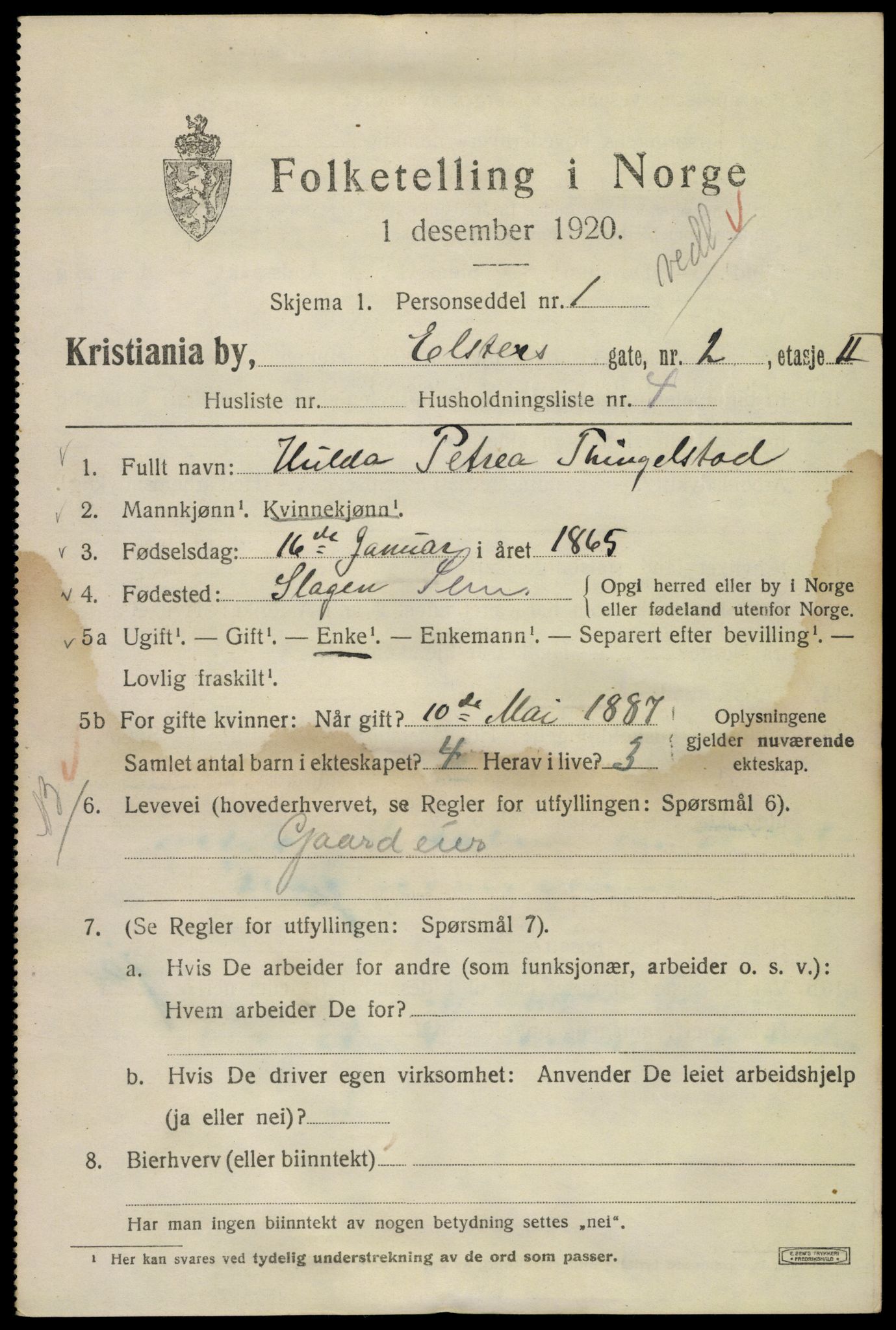 SAO, 1920 census for Kristiania, 1920, p. 215063