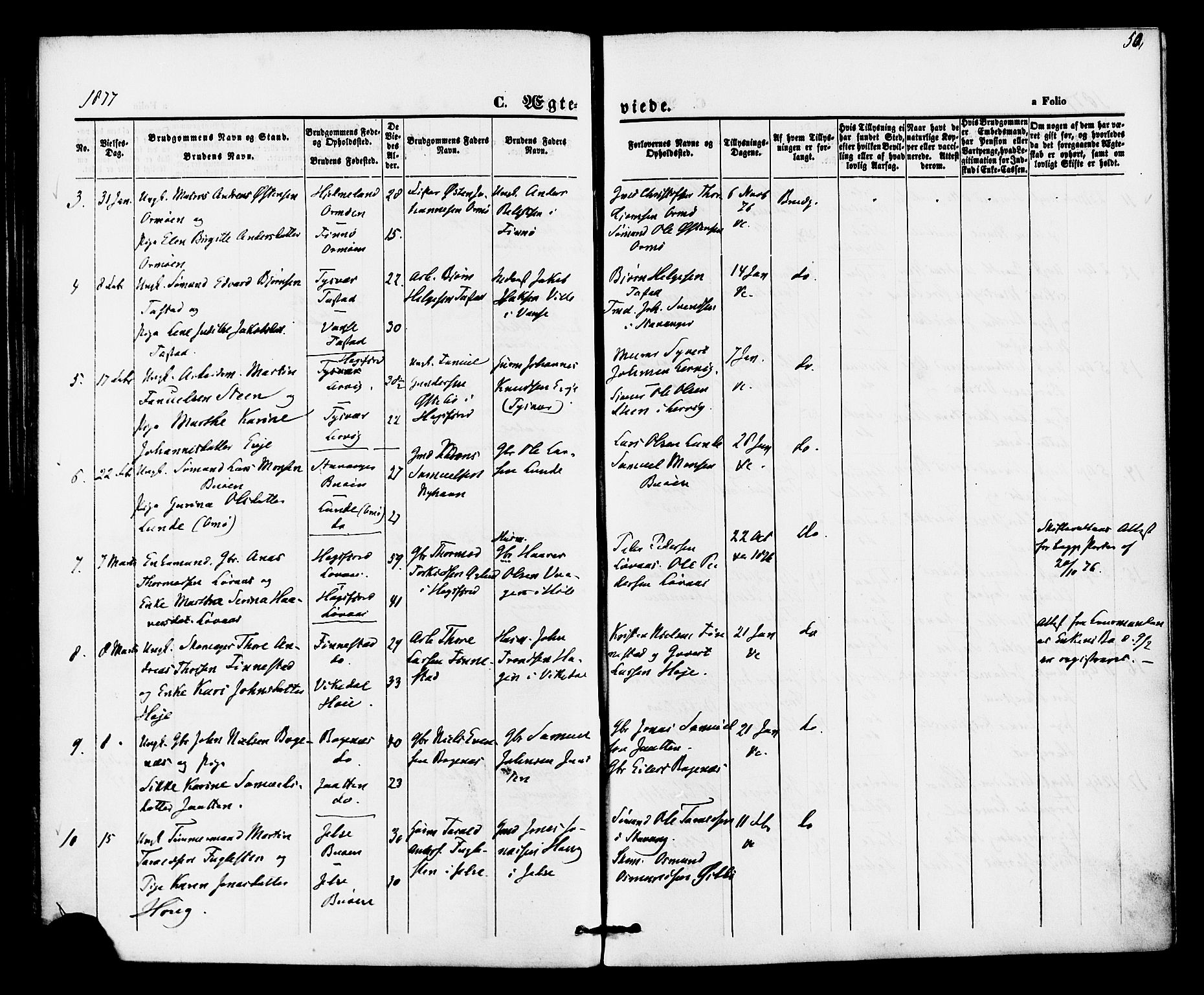 Hetland sokneprestkontor, AV/SAST-A-101826/30/30BA/L0005: Parish register (official) no. A 5, 1869-1884, p. 50