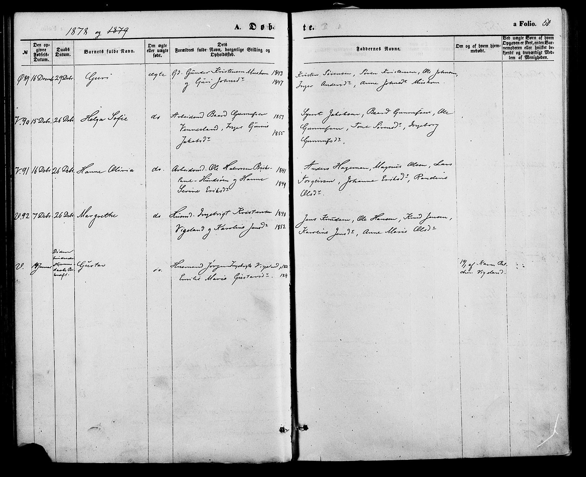 Vennesla sokneprestkontor, AV/SAK-1111-0045/Fa/Fac/L0008: Parish register (official) no. A 8, 1874-1883, p. 50