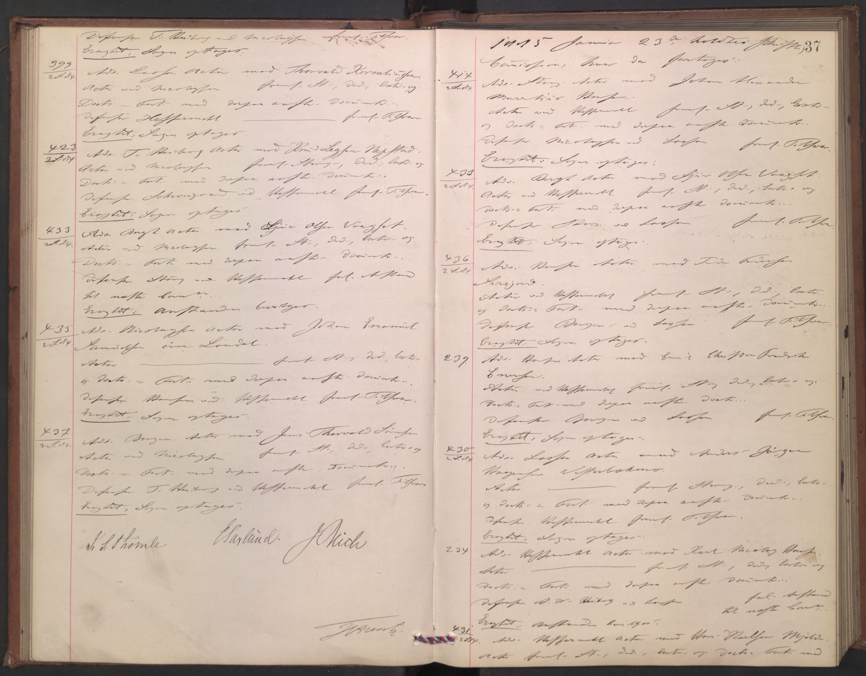 Høyesterett, AV/RA-S-1002/E/Ef/L0015: Protokoll over saker som gikk til skriftlig behandling, 1884-1888, p. 36b-37a