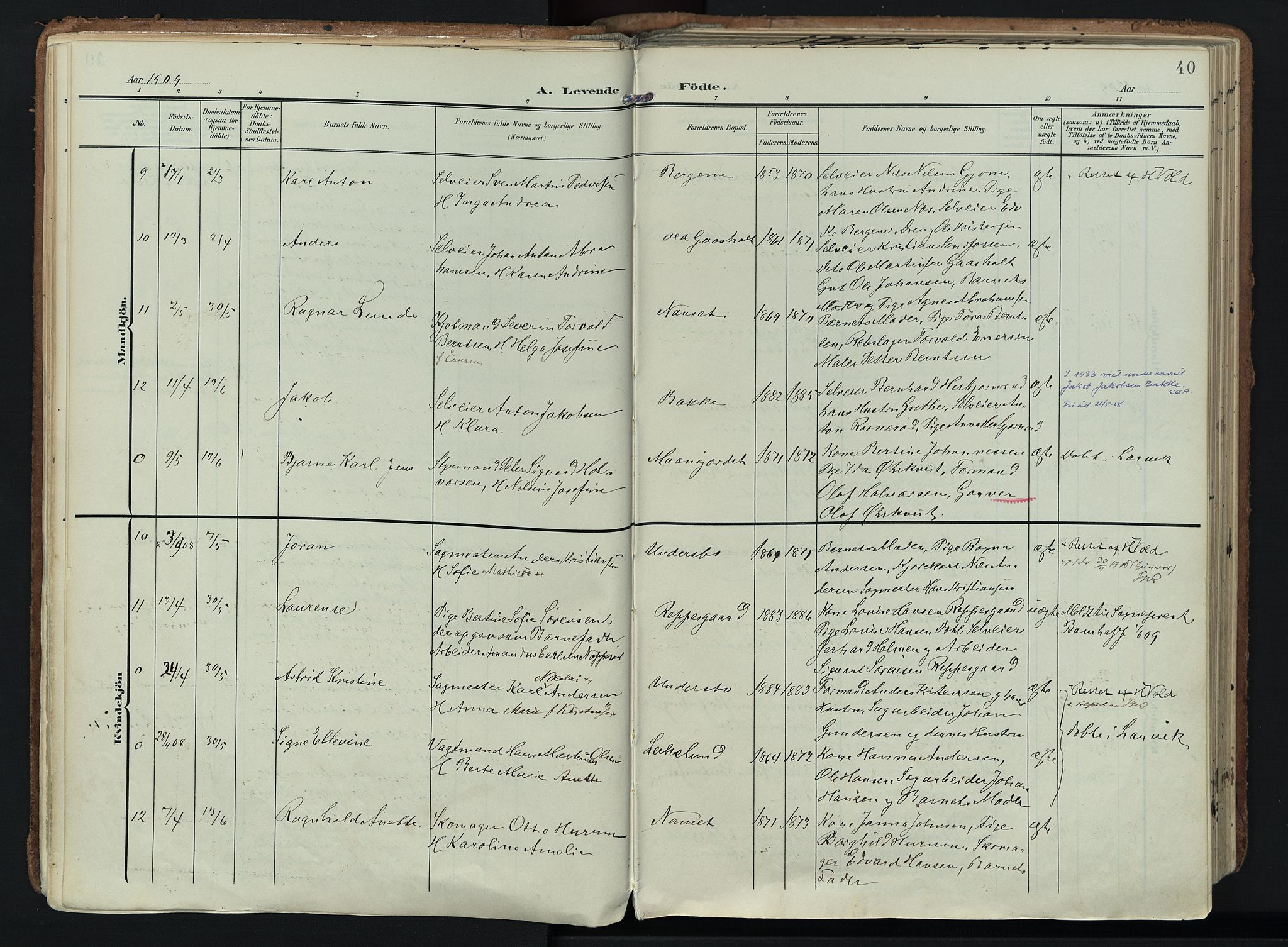 Hedrum kirkebøker, SAKO/A-344/F/Fa/L0010: Parish register (official) no. I 10, 1904-1918, p. 40