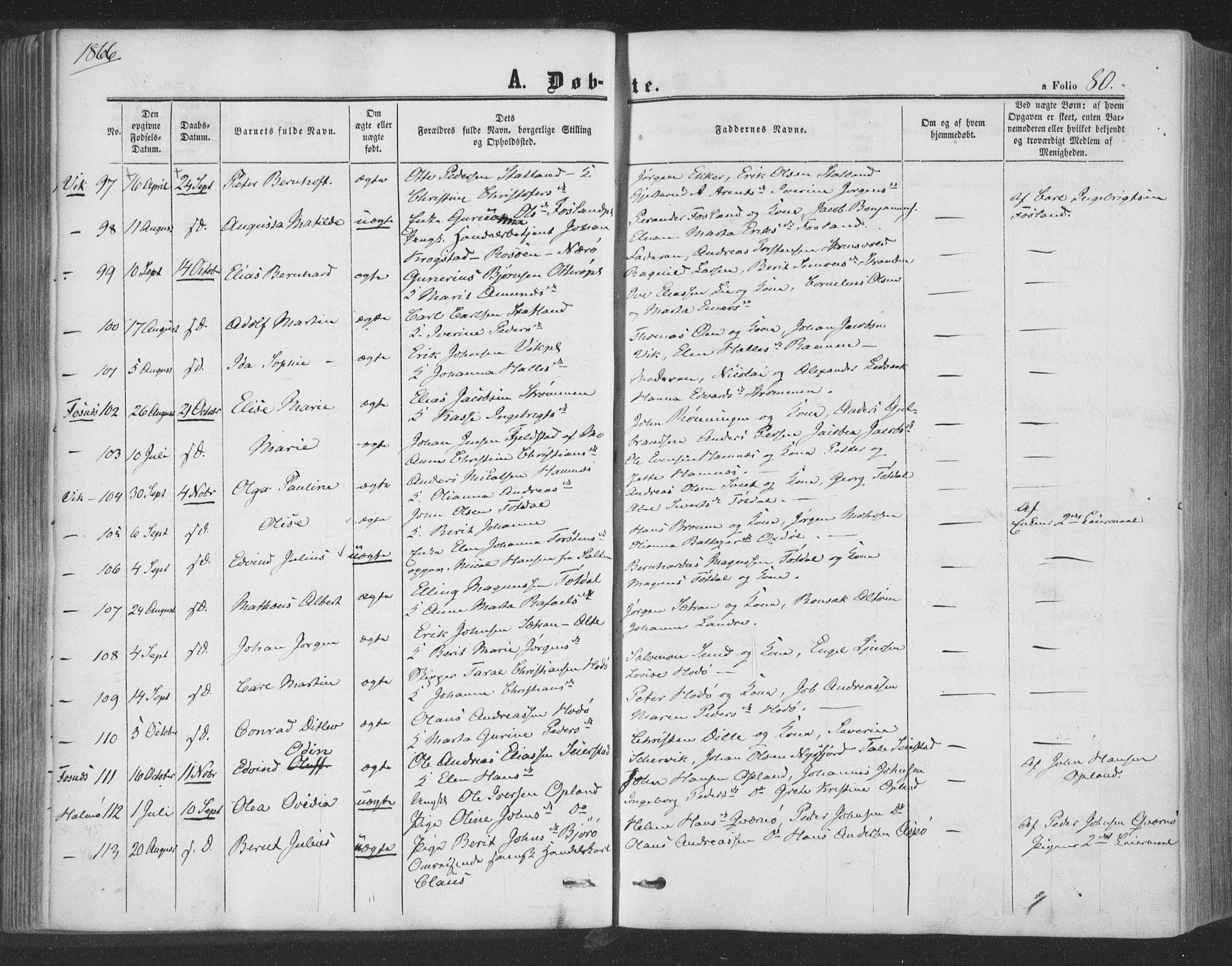 Ministerialprotokoller, klokkerbøker og fødselsregistre - Nord-Trøndelag, SAT/A-1458/773/L0615: Parish register (official) no. 773A06, 1857-1870, p. 80
