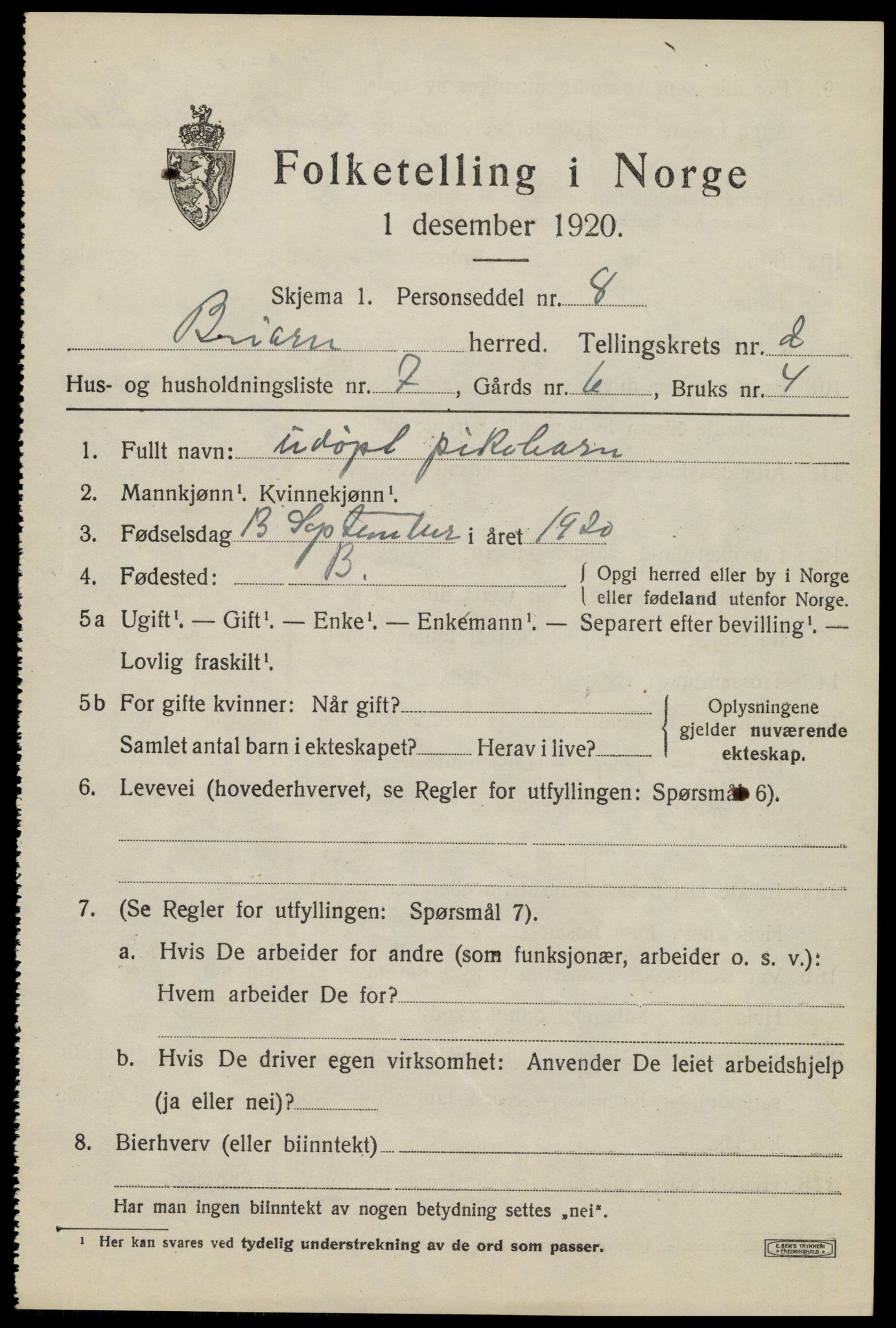 SAT, 1920 census for Beiarn, 1920, p. 1028
