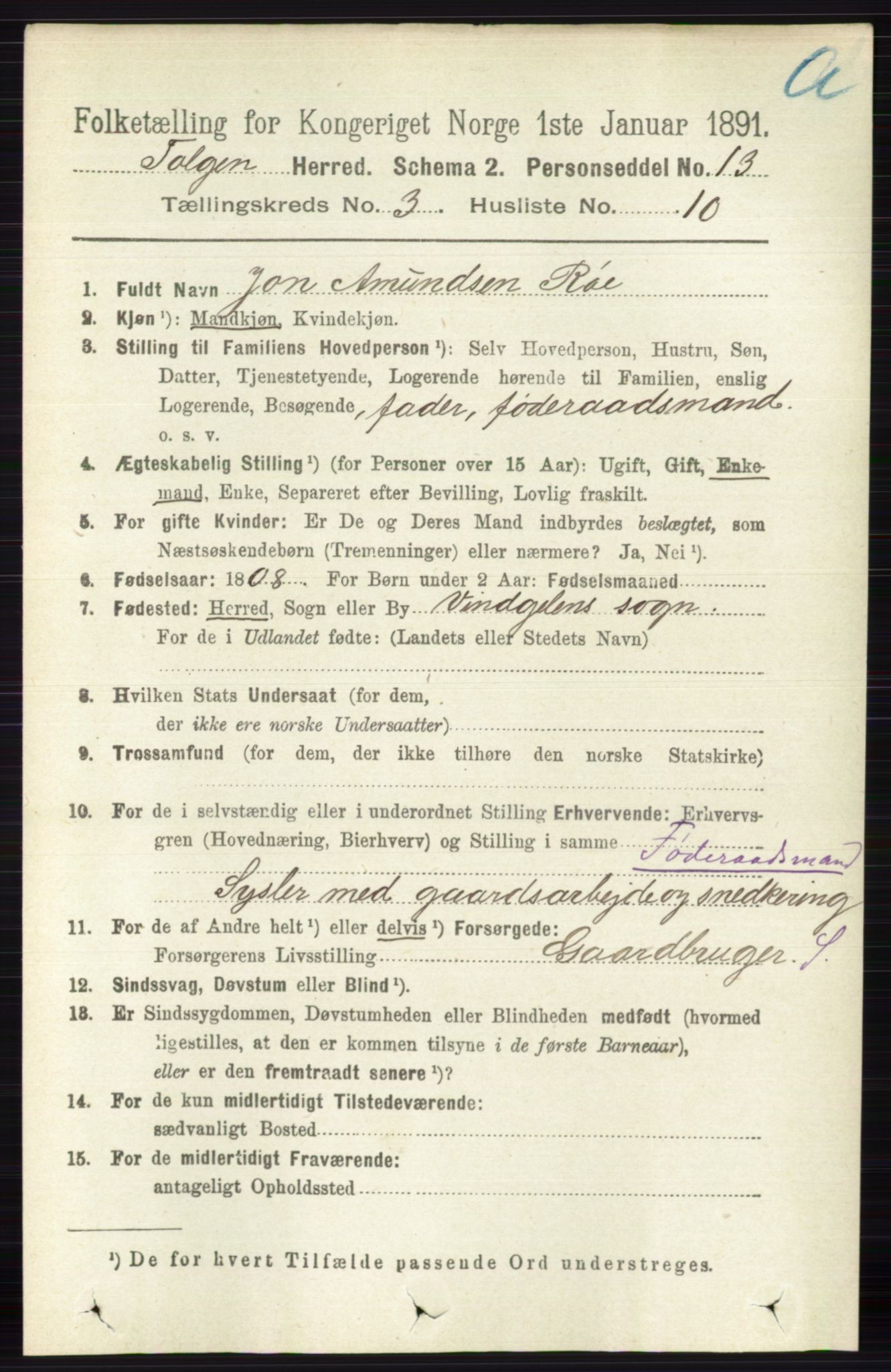 RA, 1891 census for 0436 Tolga, 1891, p. 616