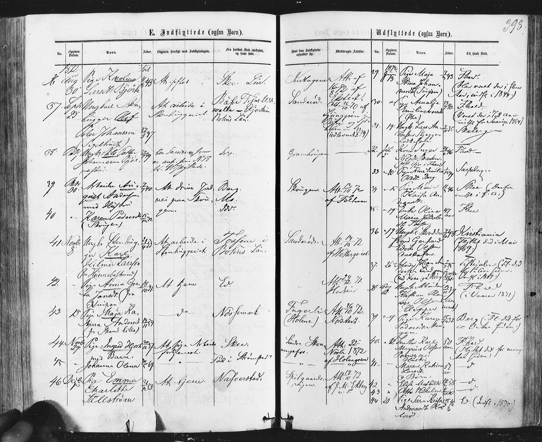 Idd prestekontor Kirkebøker, SAO/A-10911/F/Fc/L0005: Parish register (official) no. III 5, 1861-1877, p. 398