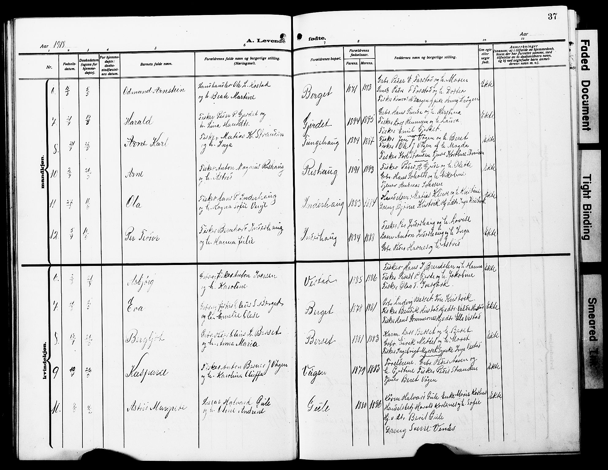 Ministerialprotokoller, klokkerbøker og fødselsregistre - Møre og Romsdal, SAT/A-1454/566/L0774: Parish register (copy) no. 566C03, 1910-1929, p. 37
