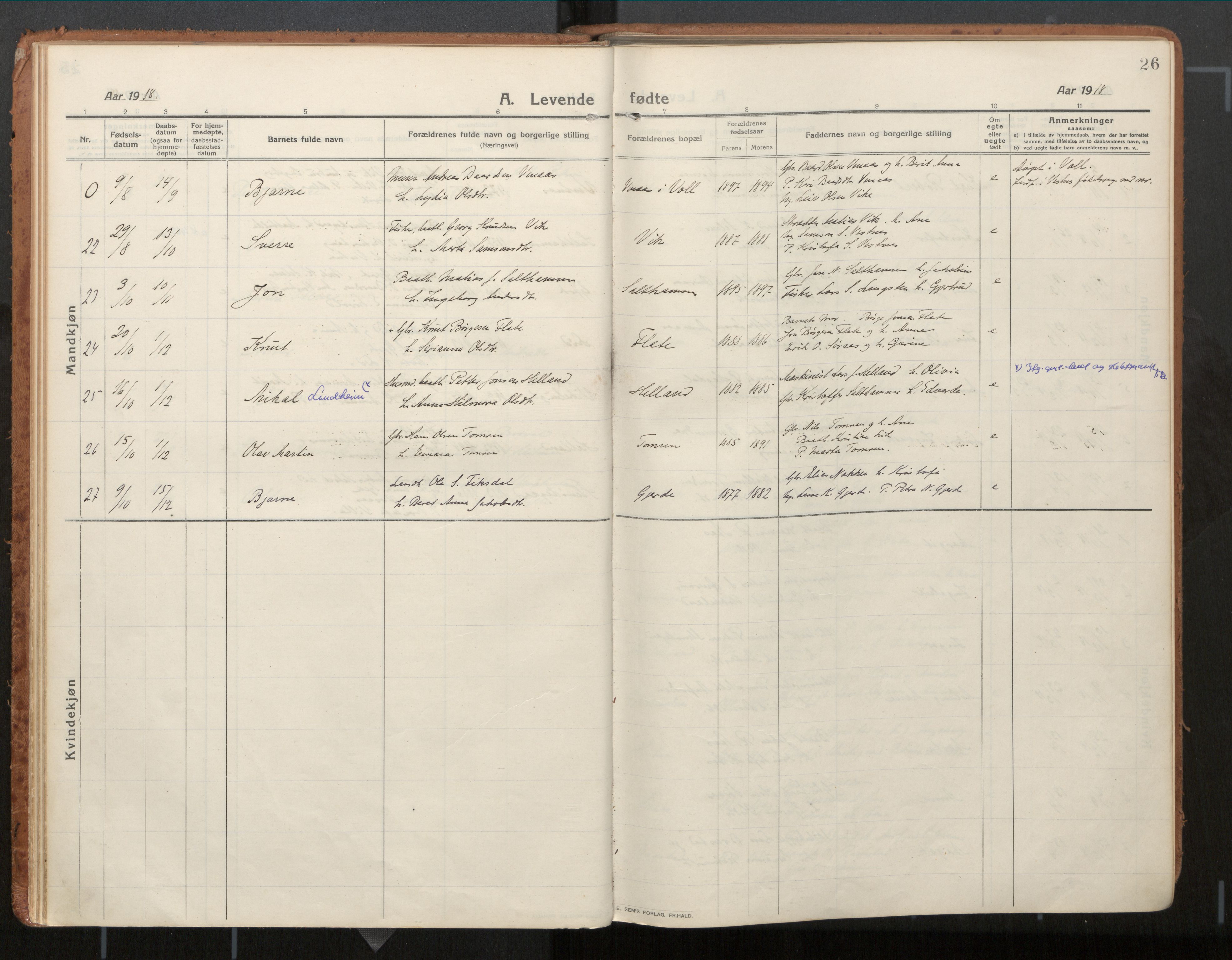 Ministerialprotokoller, klokkerbøker og fødselsregistre - Møre og Romsdal, AV/SAT-A-1454/539/L0534a: Parish register (official) no. 539A08, 1912-1935, p. 26