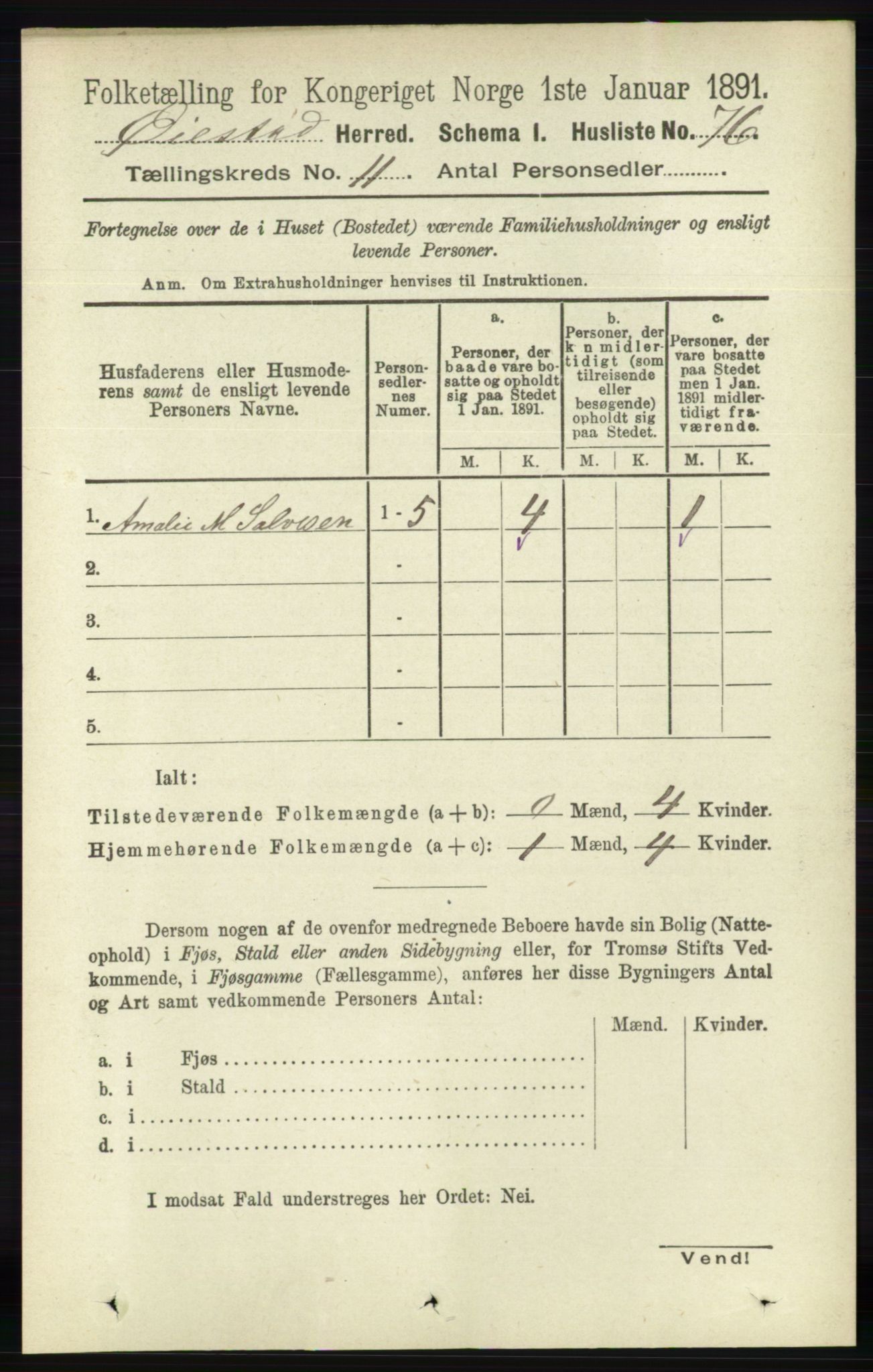 RA, 1891 census for 0920 Øyestad, 1891, p. 4804