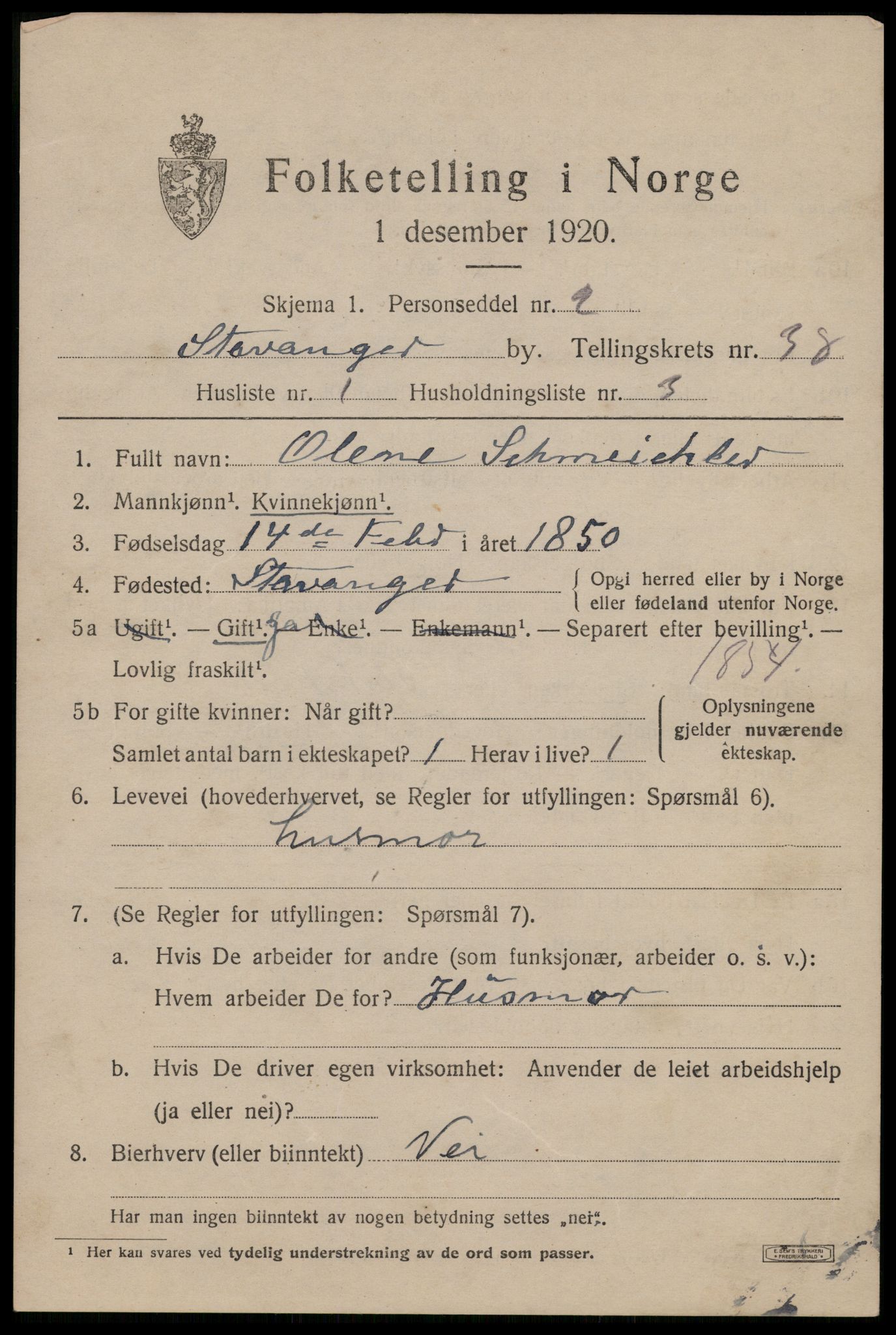 SAST, 1920 census for Stavanger, 1920, p. 99248