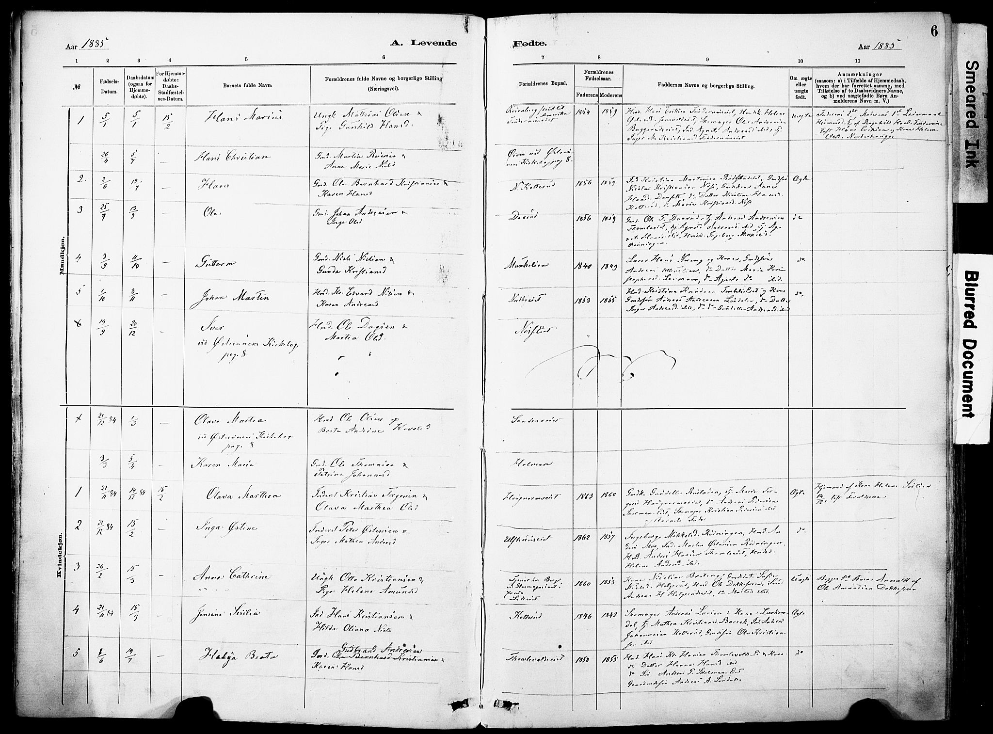 Nordre Land prestekontor, SAH/PREST-124/H/Ha/Haa/L0005: Parish register (official) no. 5, 1882-1903, p. 6