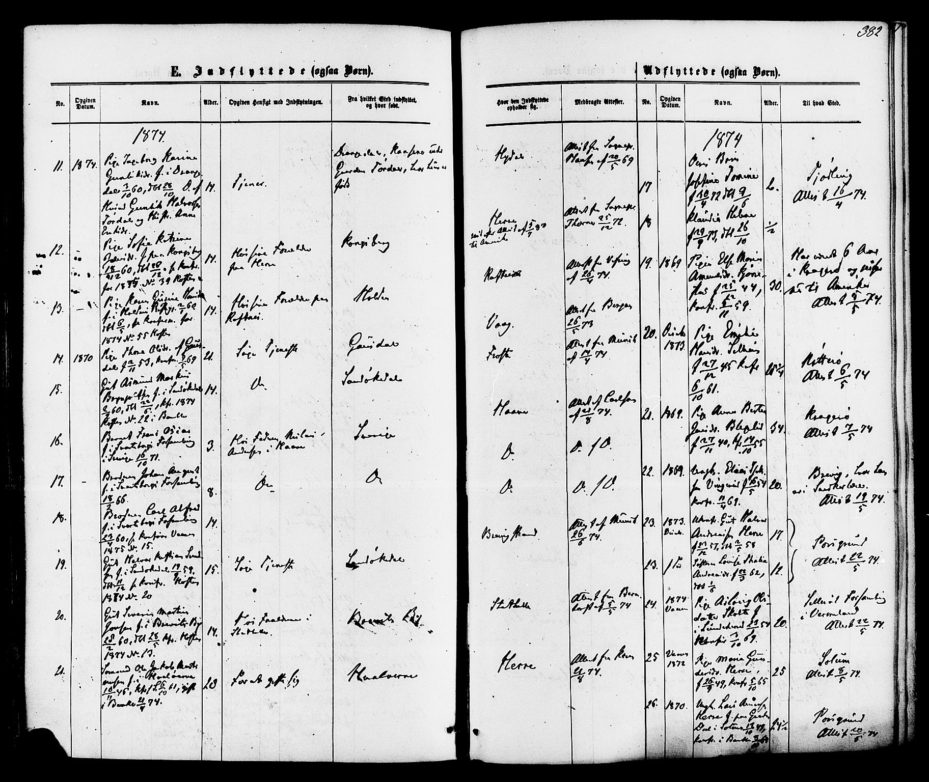 Bamble kirkebøker, AV/SAKO-A-253/F/Fa/L0006: Parish register (official) no. I 6, 1869-1877, p. 382