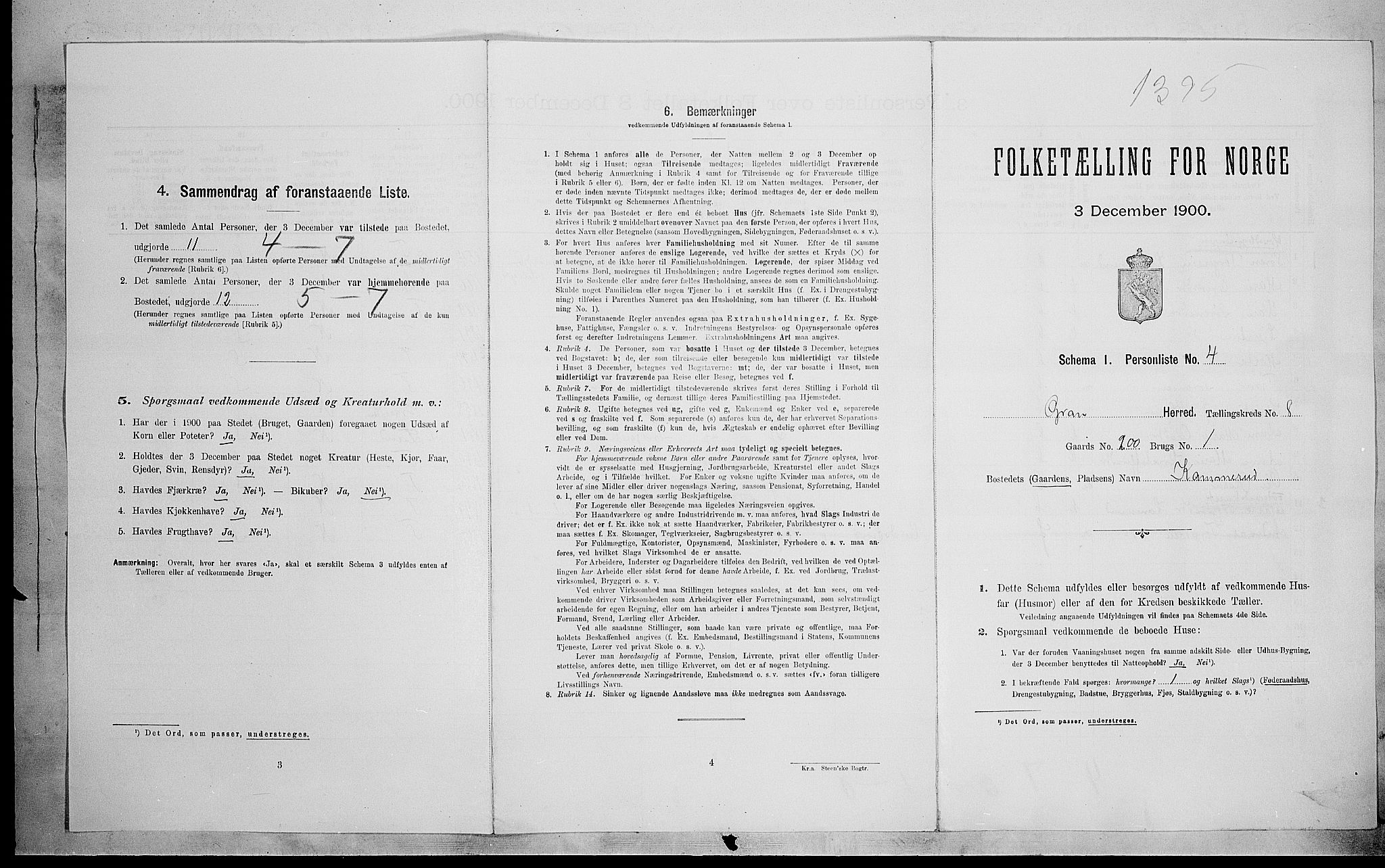 SAH, 1900 census for Gran, 1900, p. 1367