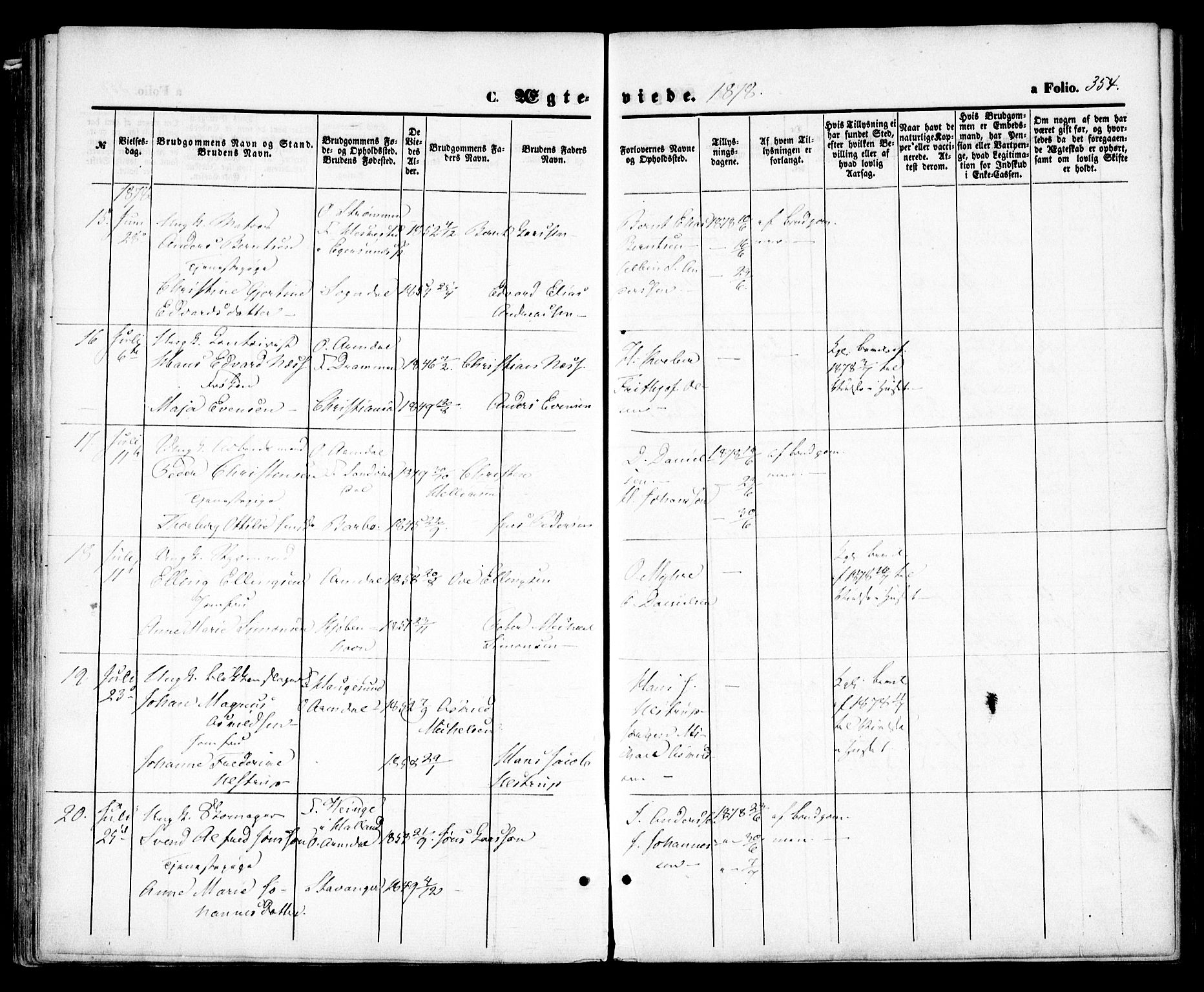 Arendal sokneprestkontor, Trefoldighet, AV/SAK-1111-0040/F/Fa/L0007: Parish register (official) no. A 7, 1868-1878, p. 354