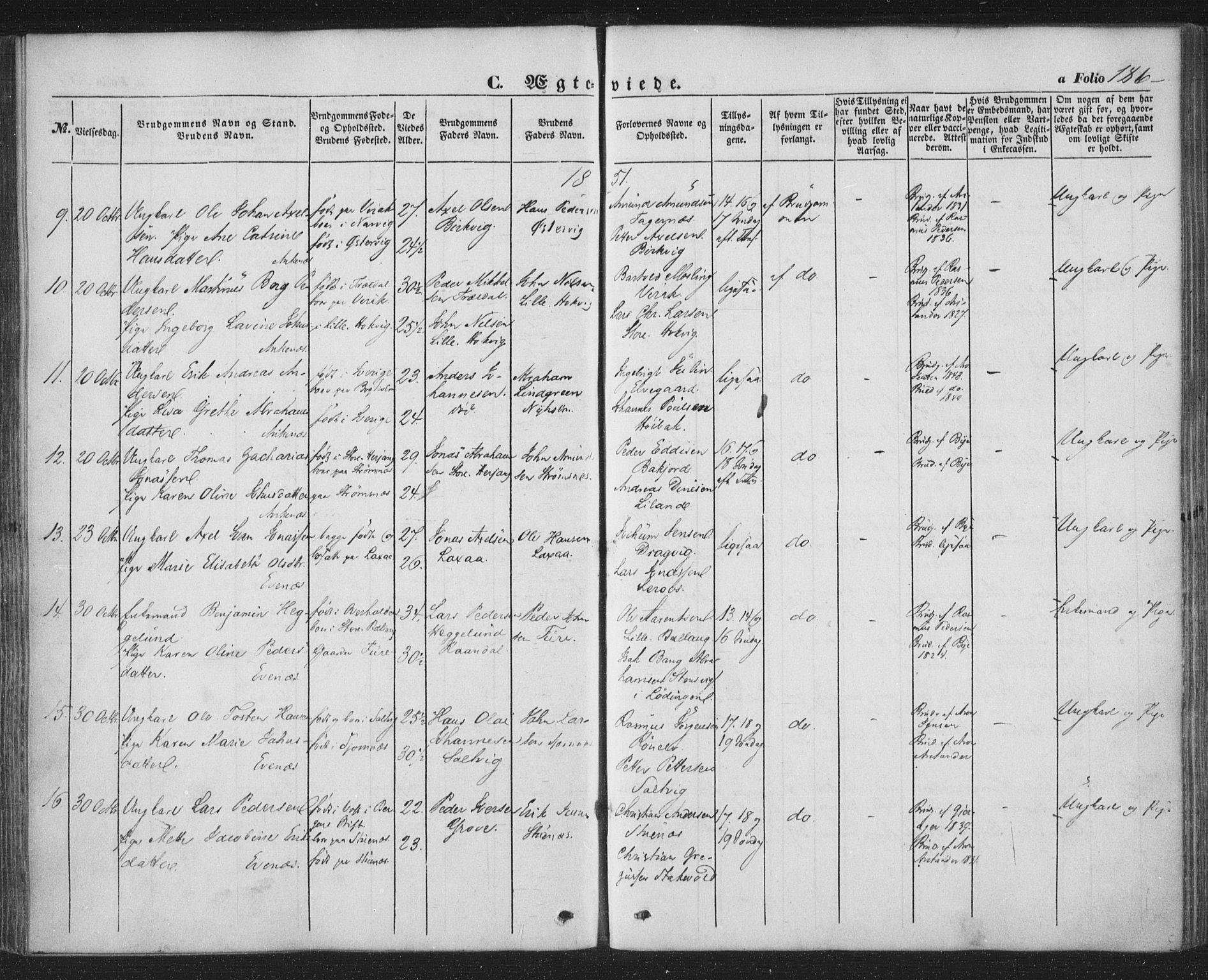 Ministerialprotokoller, klokkerbøker og fødselsregistre - Nordland, SAT/A-1459/863/L0895: Parish register (official) no. 863A07, 1851-1860, p. 186