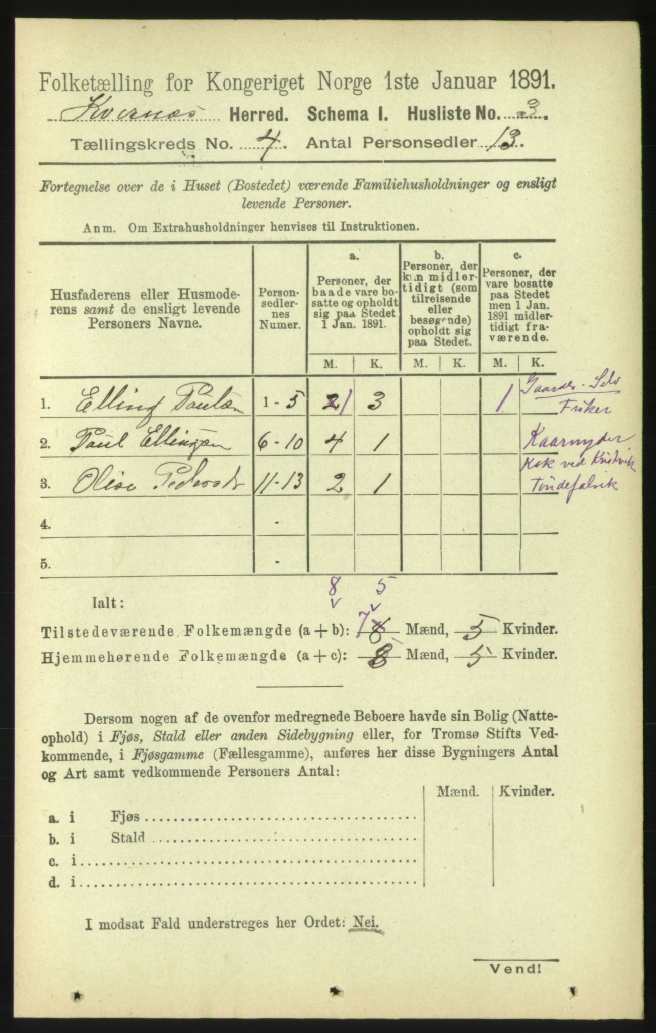 RA, 1891 census for 1553 Kvernes, 1891, p. 1666