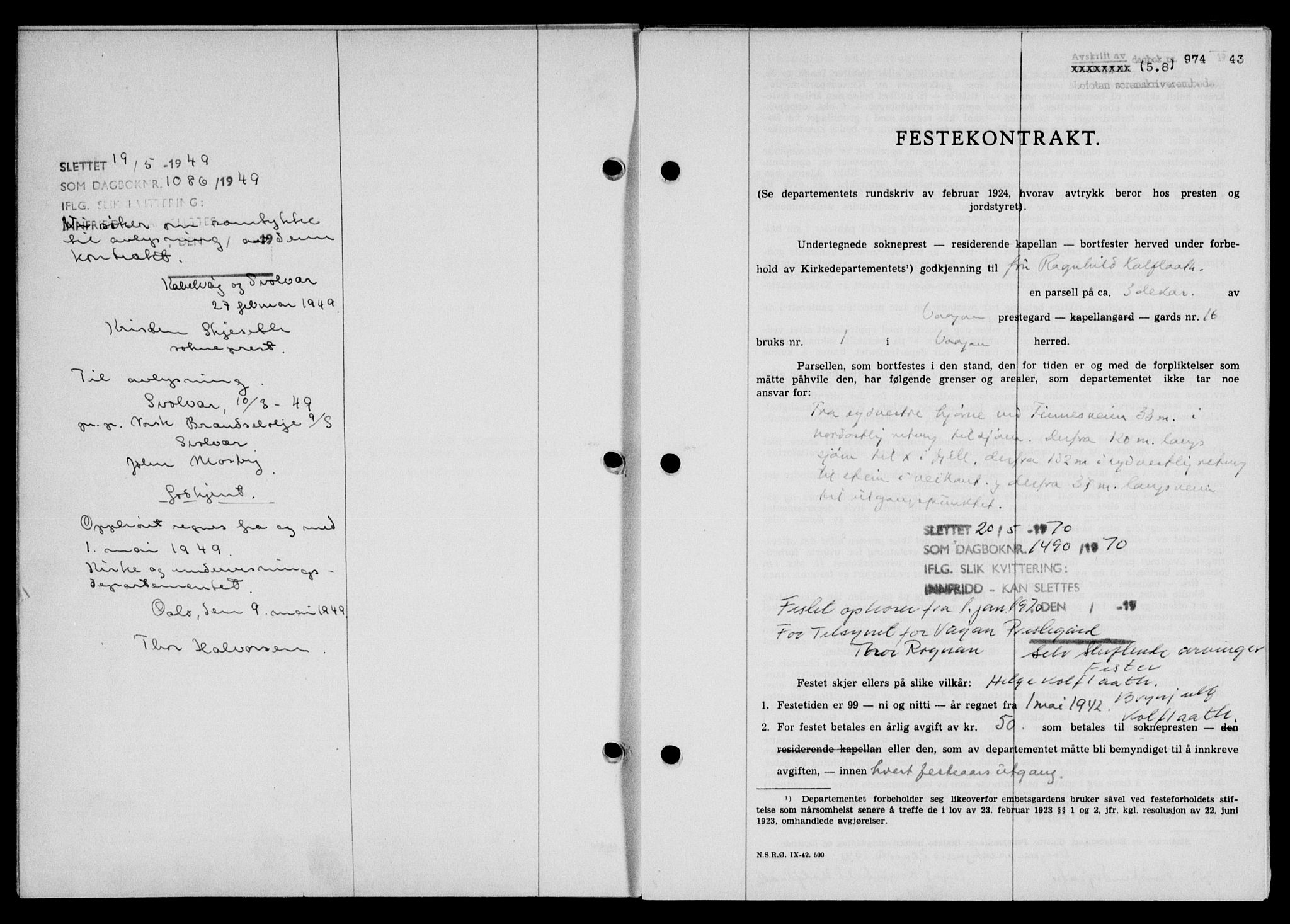 Lofoten sorenskriveri, SAT/A-0017/1/2/2C/L0011a: Mortgage book no. 11a, 1943-1943, Diary no: : 974/1943