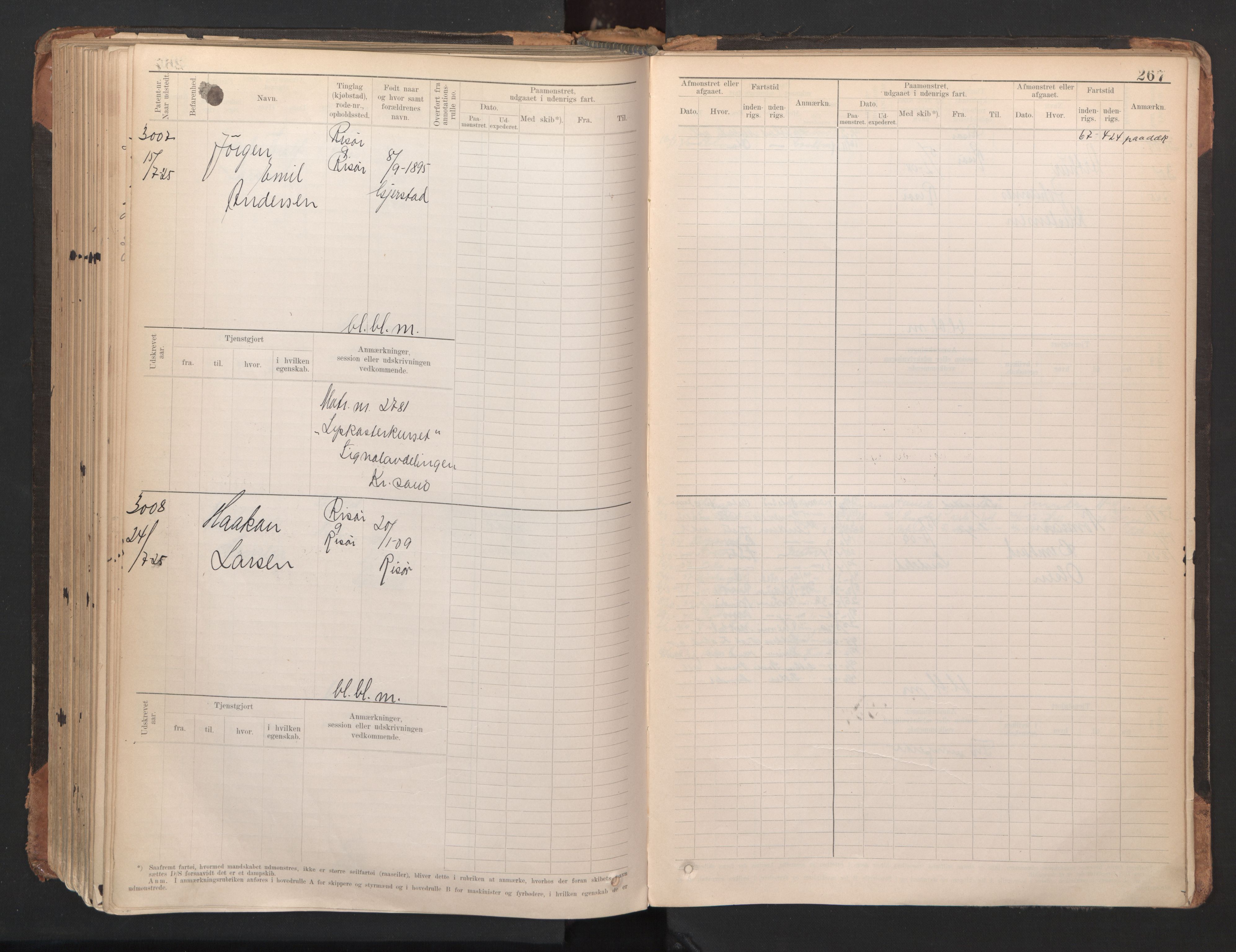 Risør mønstringskrets, AV/SAK-2031-0010/F/Fb/L0005: Hovedrulle A nr 2485-3065, Q-5, 1904-1948, p. 277