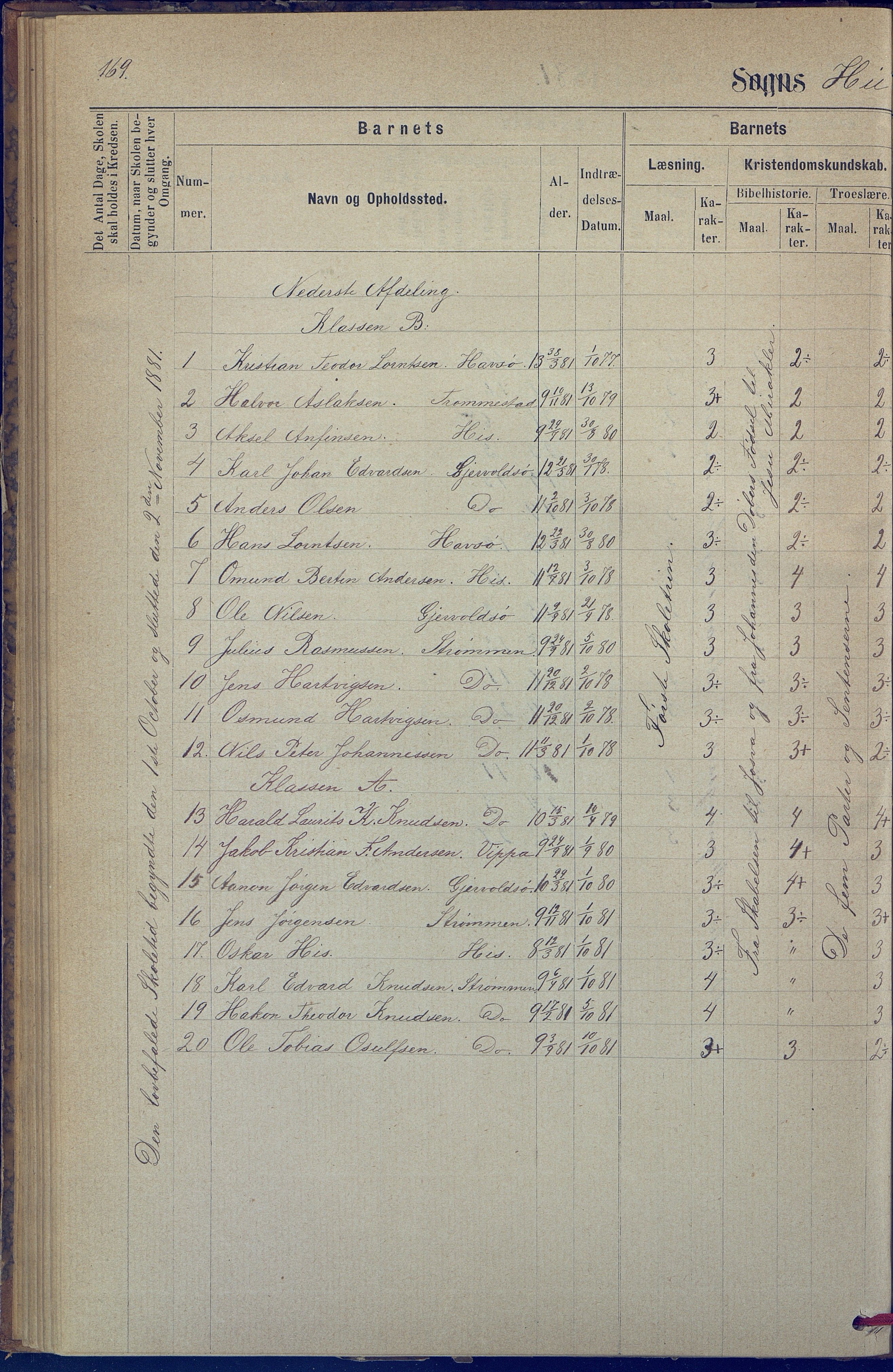 Hisøy kommune frem til 1991, AAKS/KA0922-PK/31/L0005: Skoleprotokoll, 1877-1892, p. 169