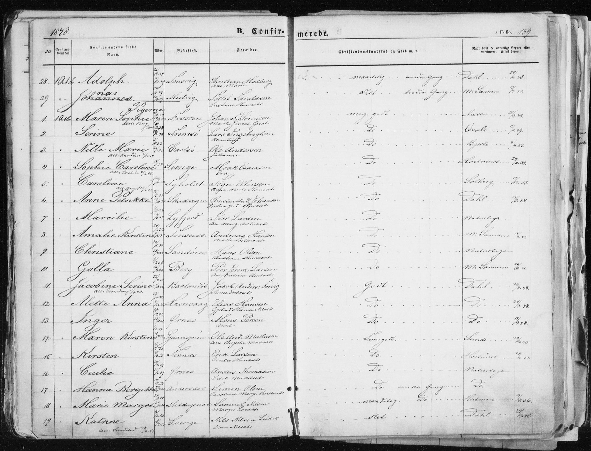Tromsø sokneprestkontor/stiftsprosti/domprosti, SATØ/S-1343/G/Ga/L0010kirke: Parish register (official) no. 10, 1848-1855, p. 139