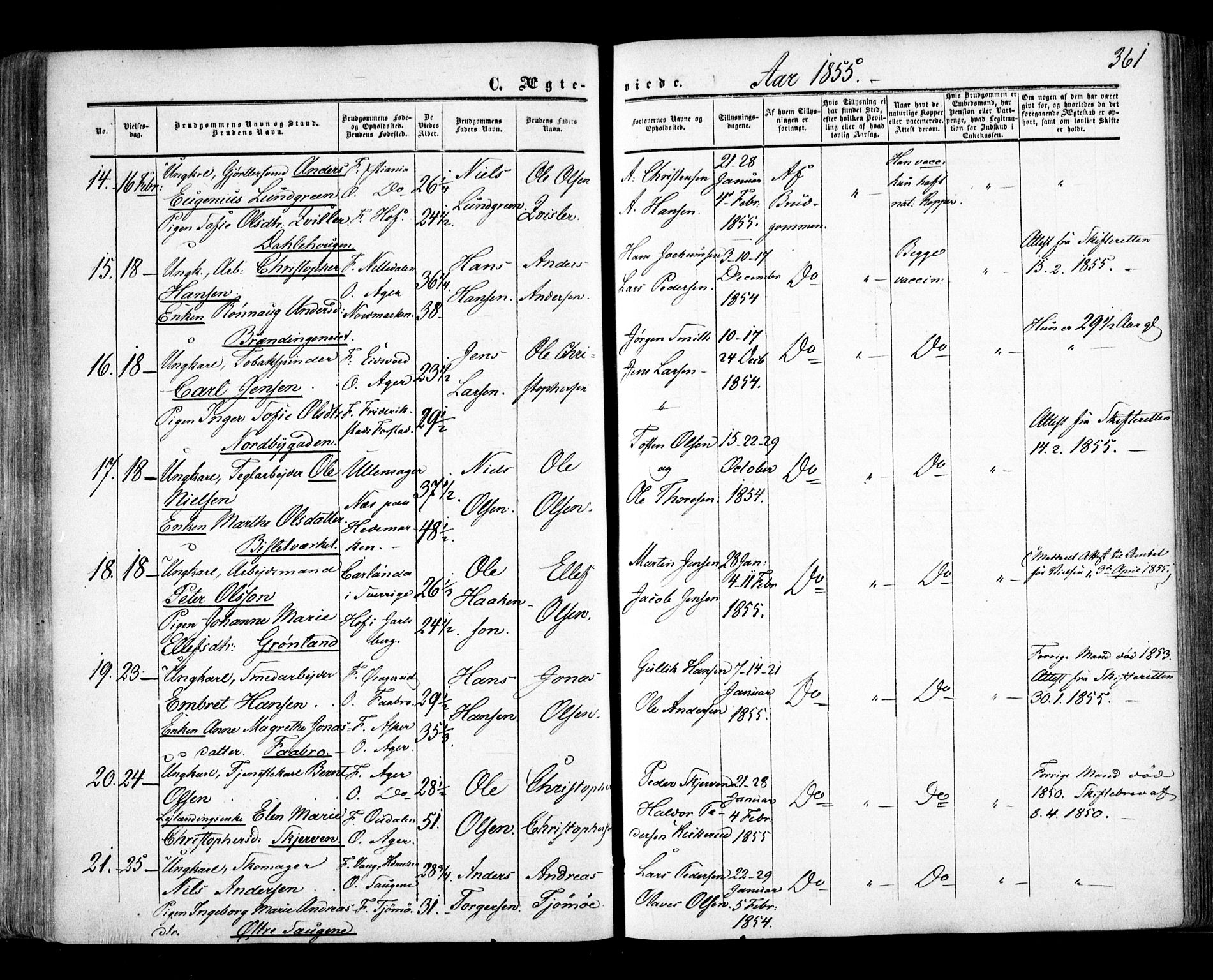 Aker prestekontor kirkebøker, SAO/A-10861/F/L0020: Parish register (official) no. 20, 1853-1857, p. 361