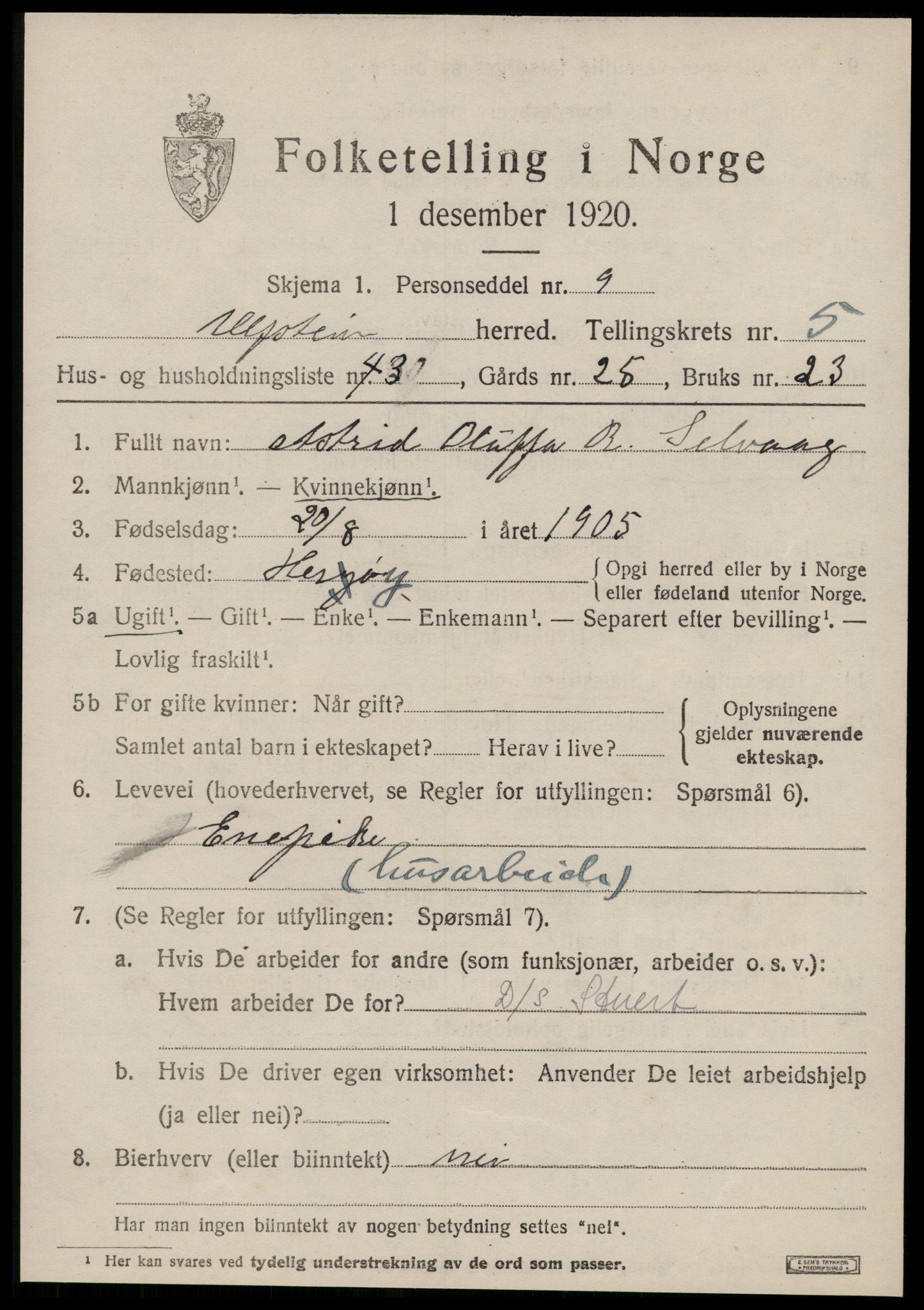 SAT, 1920 census for Ulstein, 1920, p. 3794