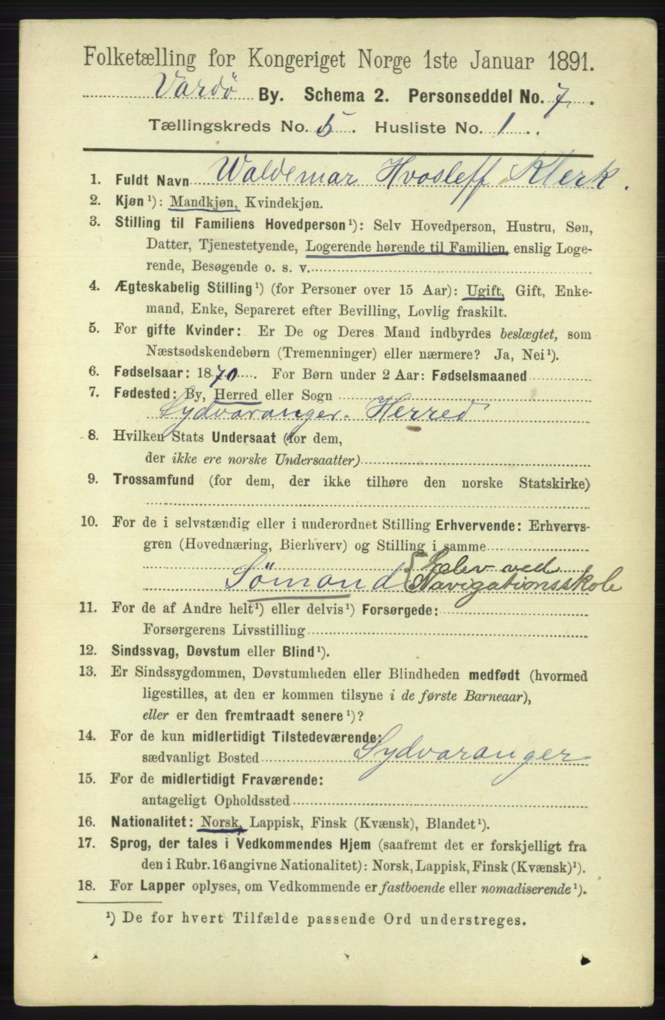 RA, 1891 census for 2002 Vardø, 1891, p. 2333