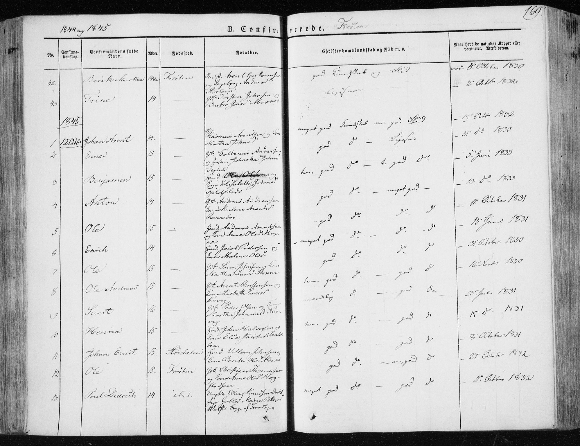 Ministerialprotokoller, klokkerbøker og fødselsregistre - Nord-Trøndelag, SAT/A-1458/713/L0115: Parish register (official) no. 713A06, 1838-1851, p. 169