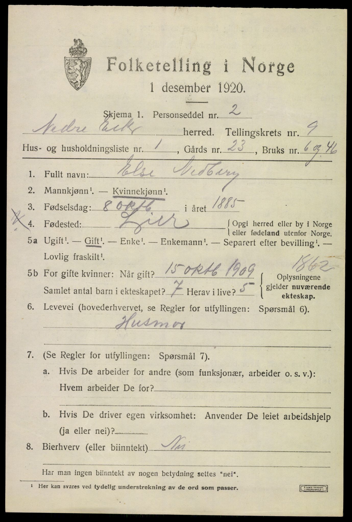 SAKO, 1920 census for Nedre Eiker, 1920, p. 9259