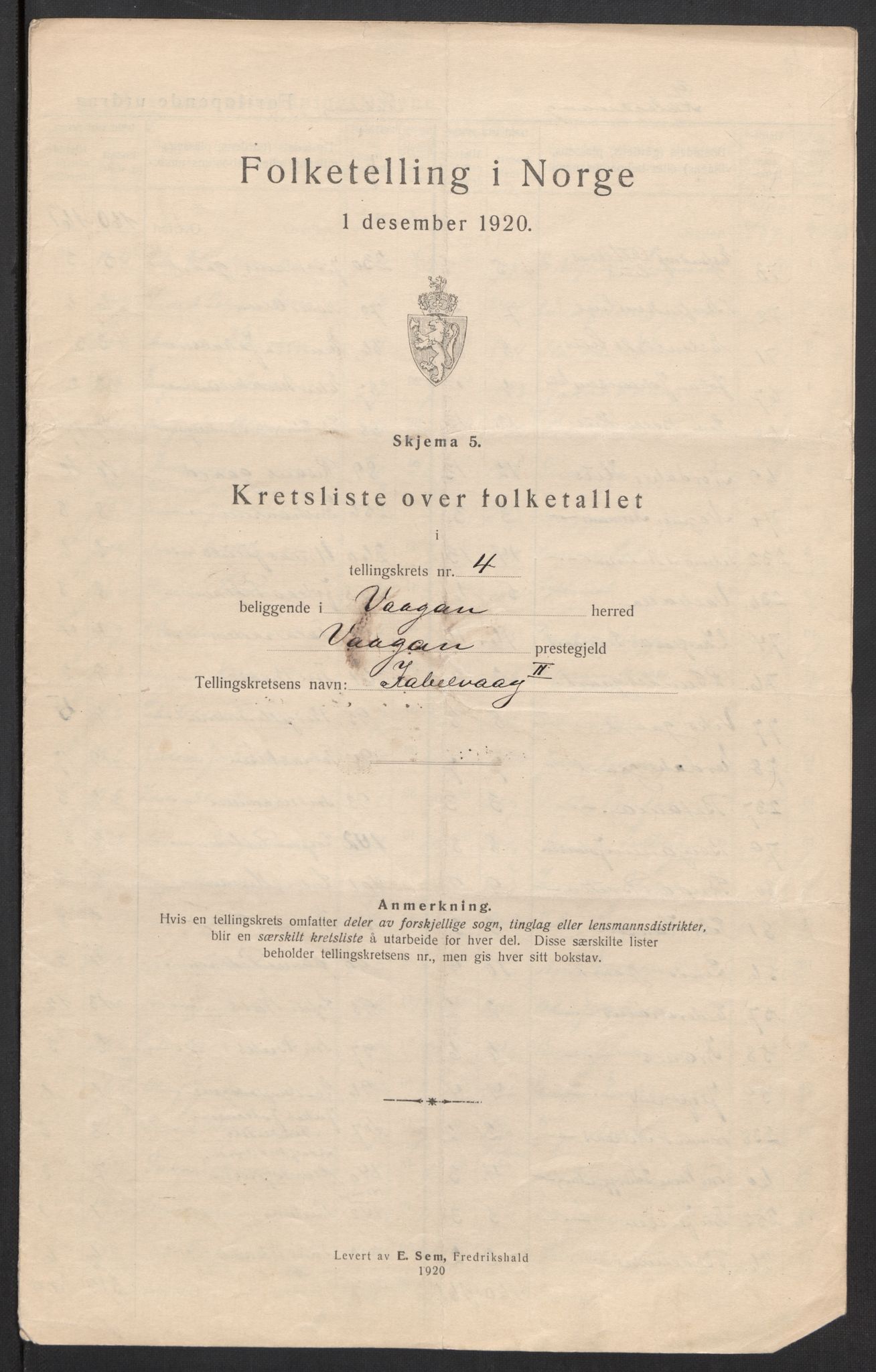 SAT, 1920 census for Vågan, 1920, p. 15