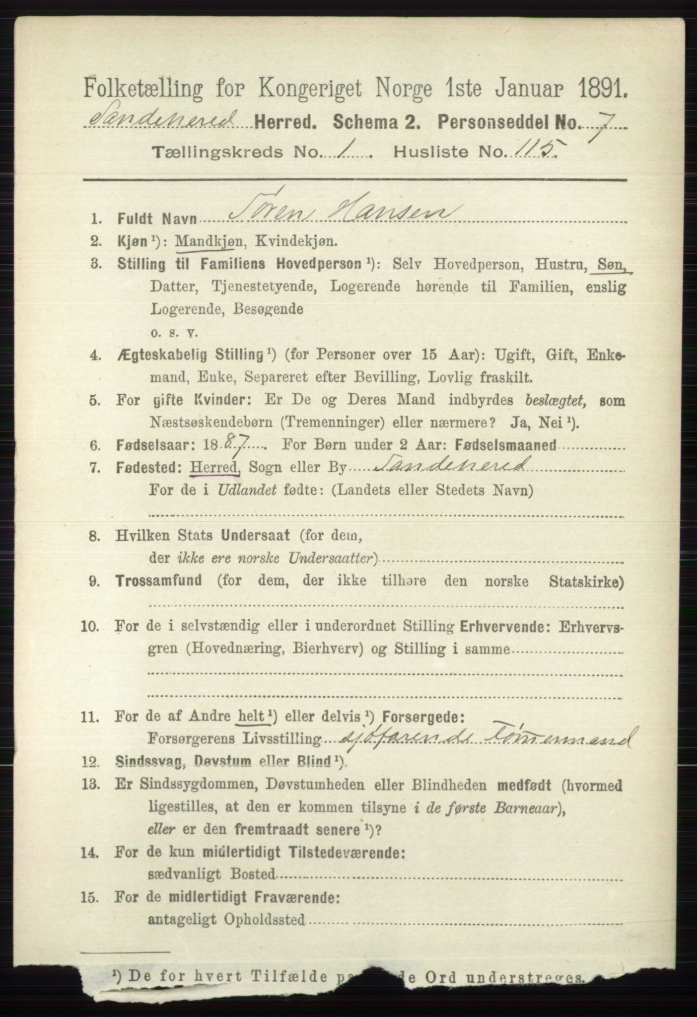 RA, 1891 census for 0724 Sandeherred, 1891, p. 862