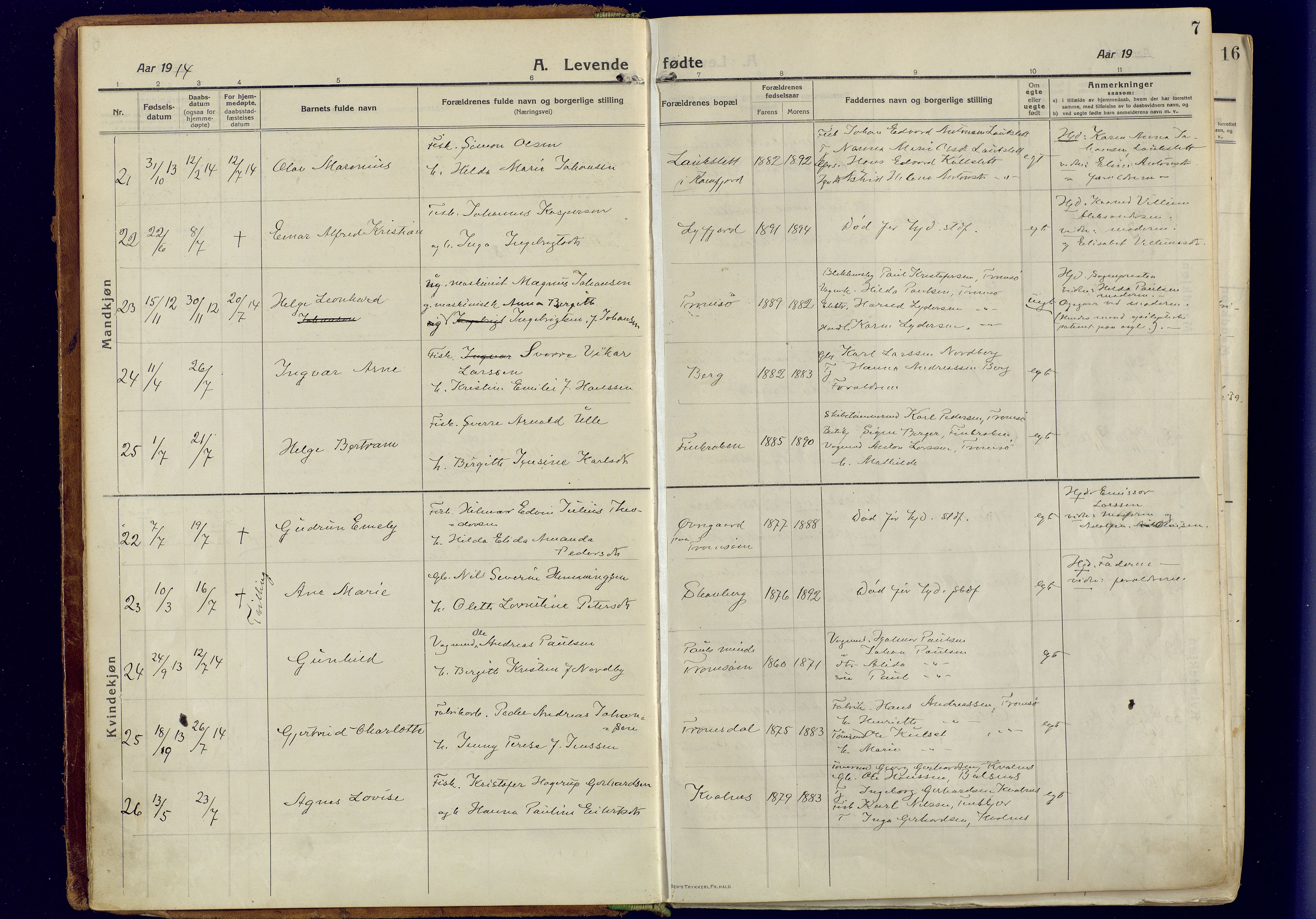 Tromsøysund sokneprestkontor, AV/SATØ-S-1304/G/Ga/L0008kirke: Parish register (official) no. 8, 1914-1922, p. 7